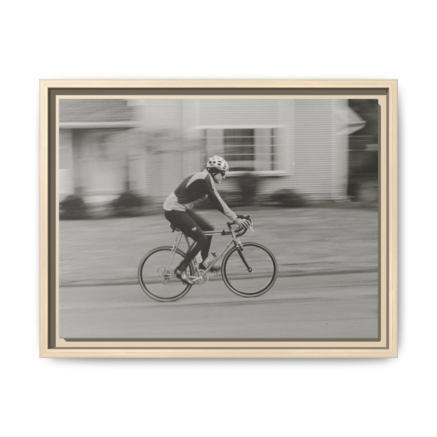 Framed Matte Canvas Print - Vintage Cyclist Black & White Wall Art