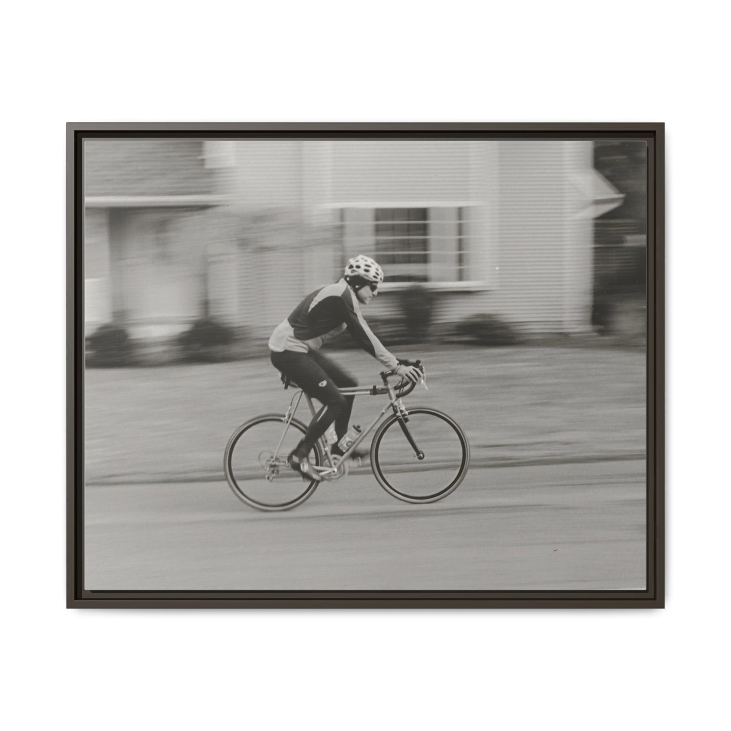 Framed Matte Canvas Print - Vintage Cyclist Black & White Wall Art