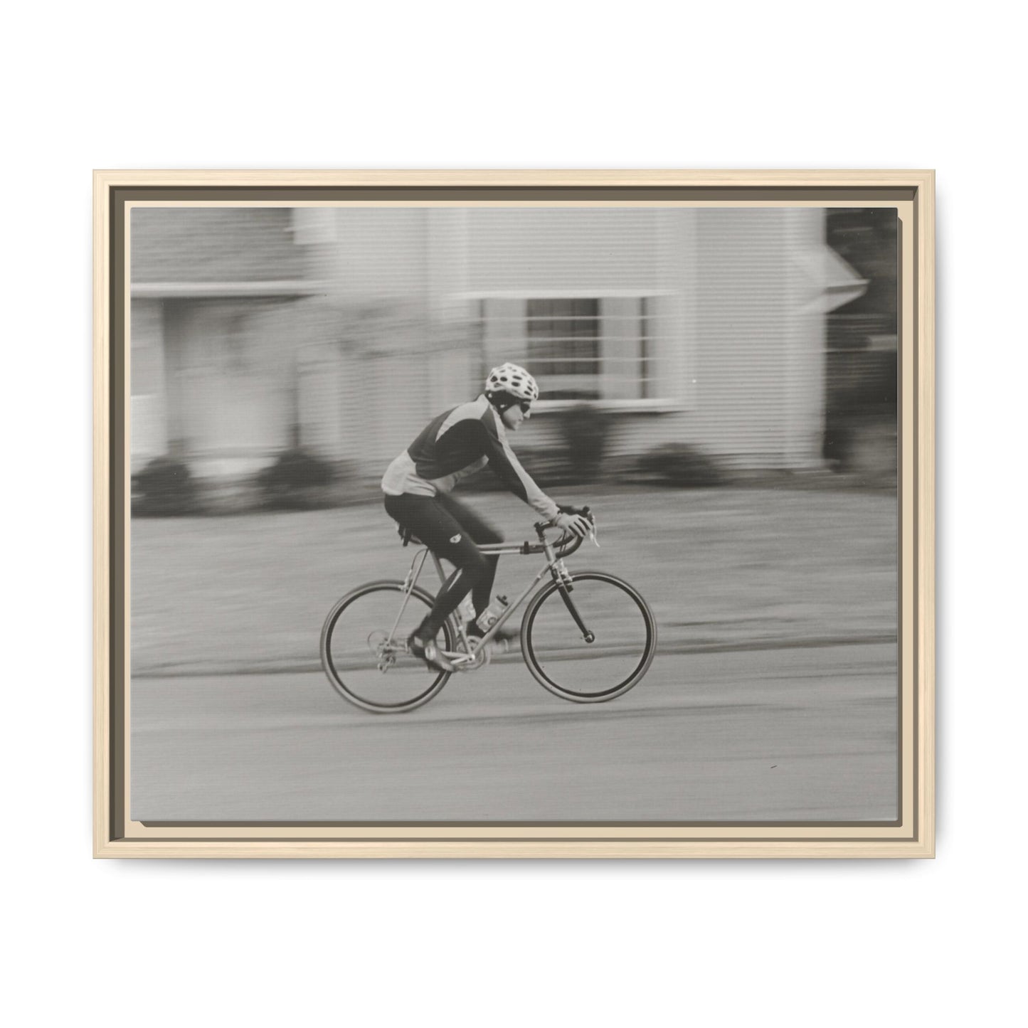 Framed Matte Canvas Print - Vintage Cyclist Black & White Wall Art