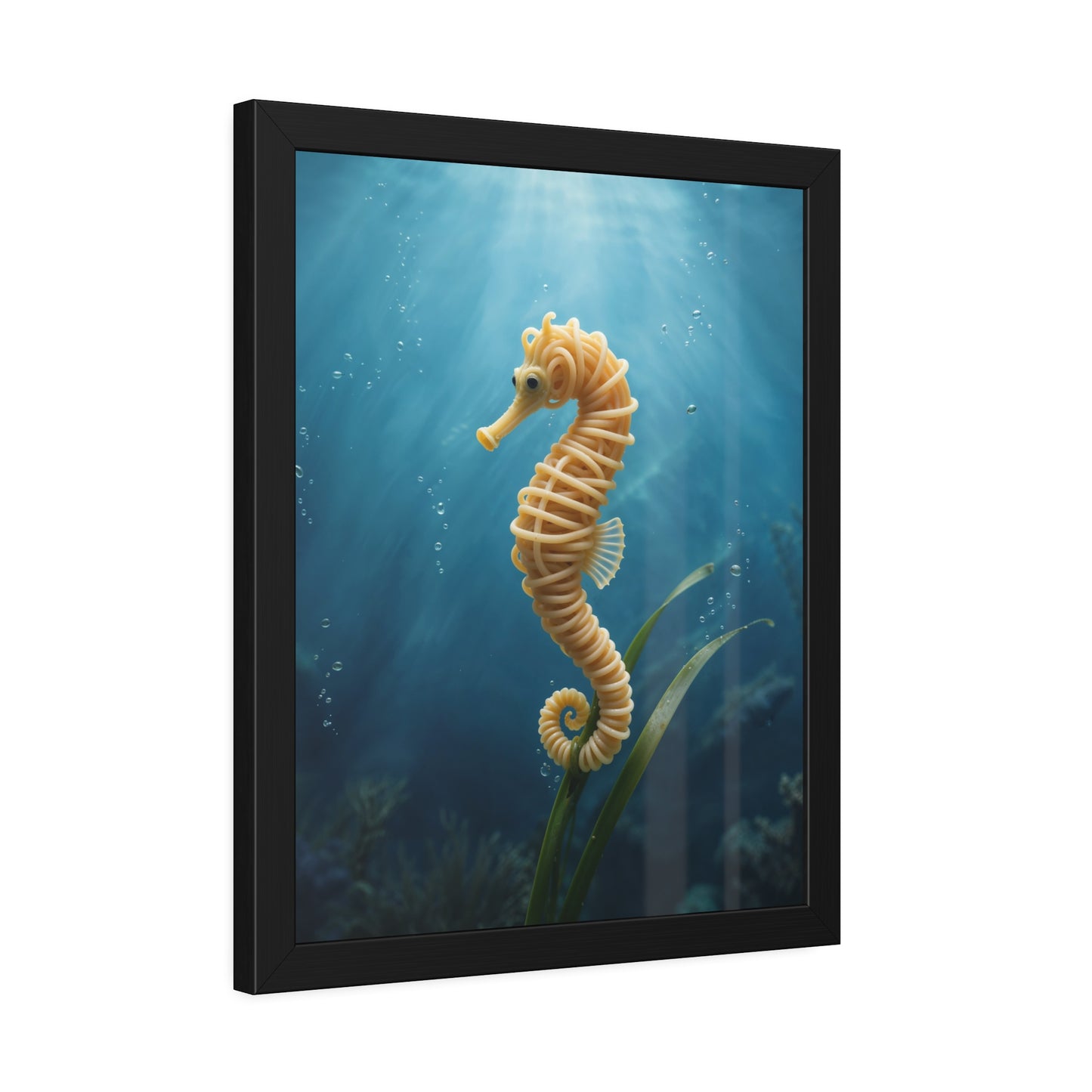 Spaghetti Seahorse Illustration Framed Poster | Ocean Underwater Art Print