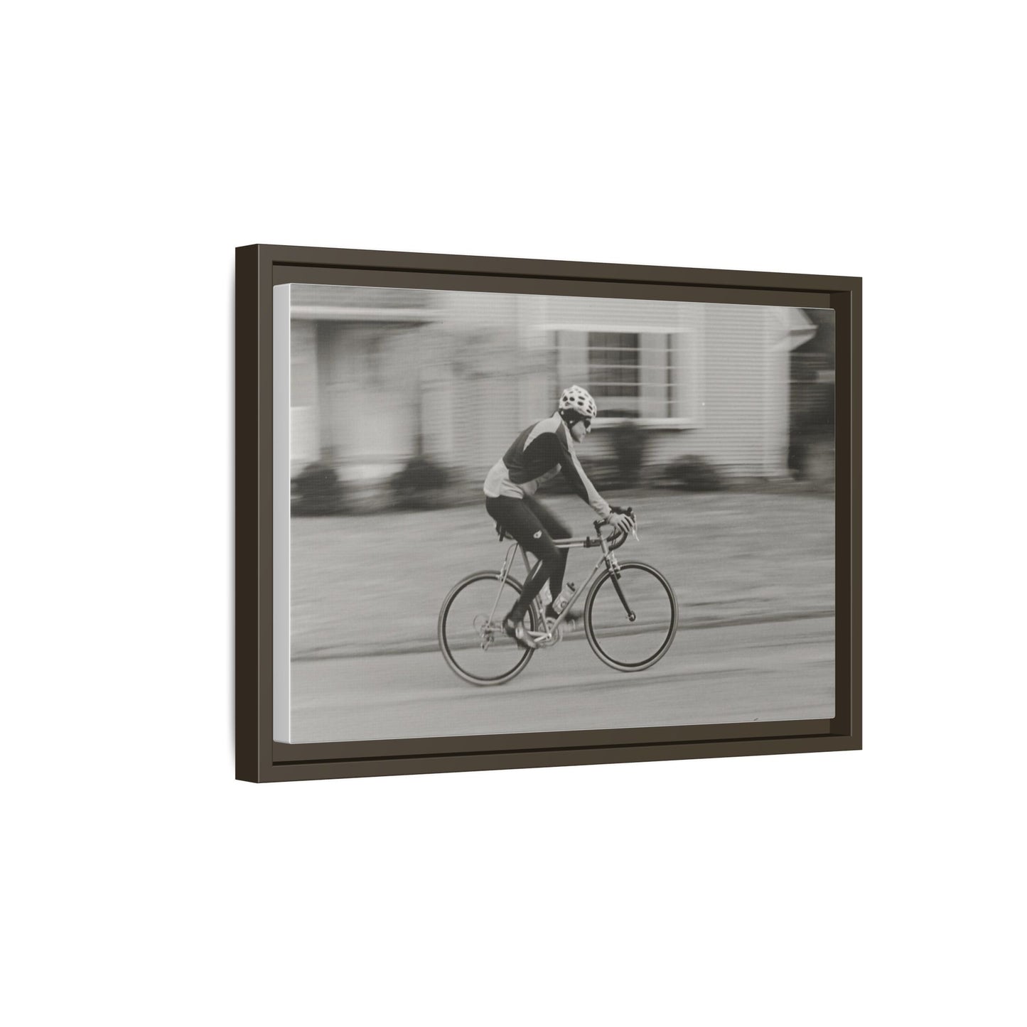 Framed Matte Canvas Print - Vintage Cyclist Black & White Wall Art