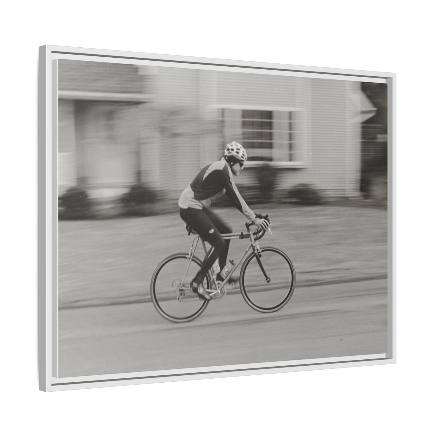 Framed Matte Canvas Print - Vintage Cyclist Black & White Wall Art
