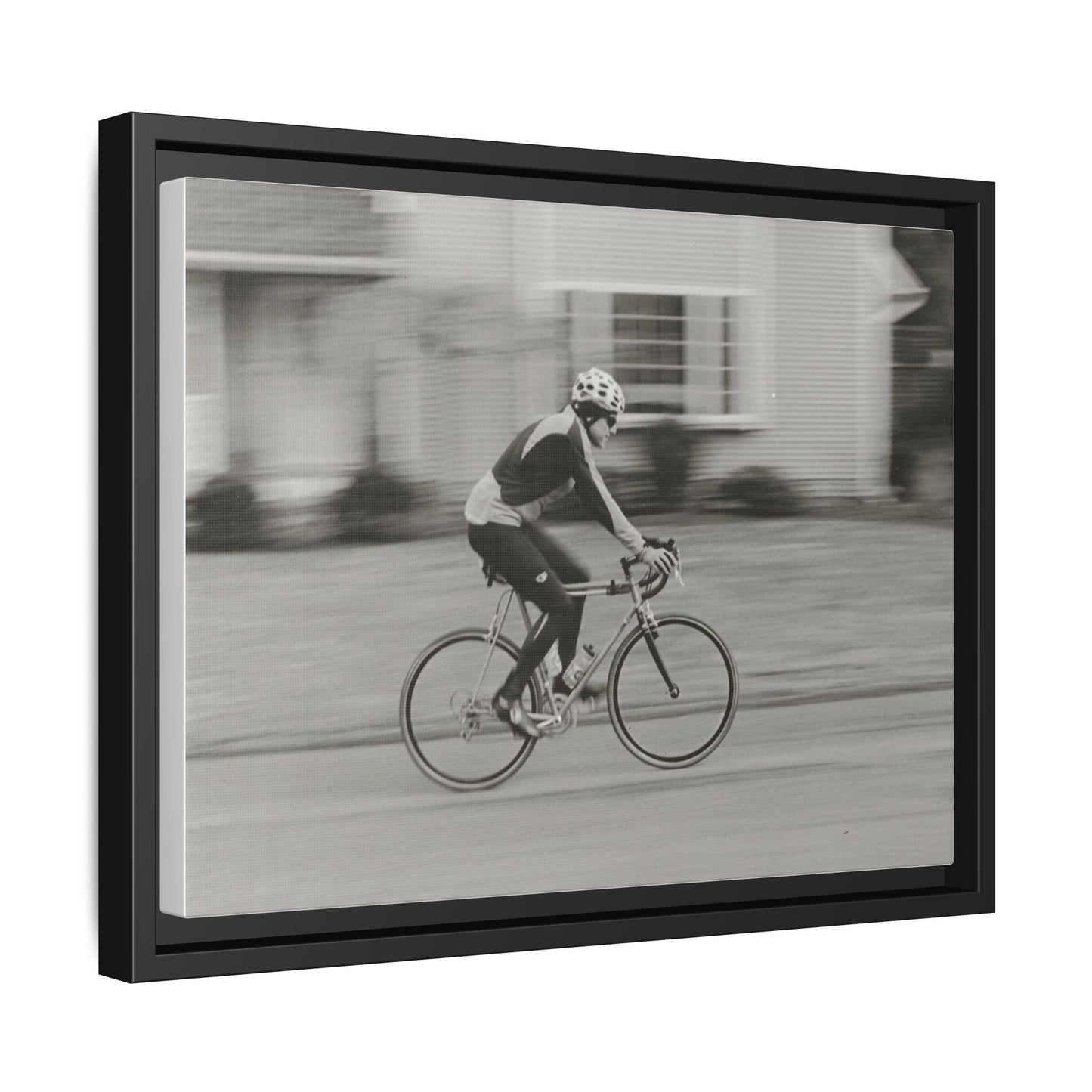 Framed Matte Canvas Print - Vintage Cyclist Black & White Wall Art