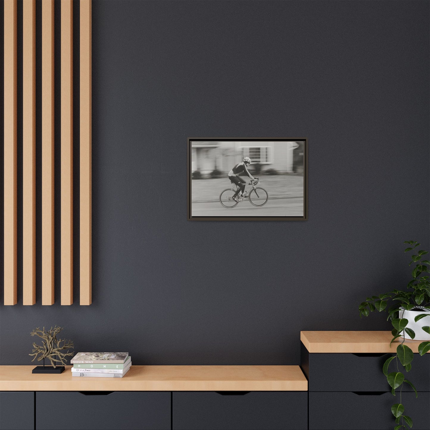Framed Matte Canvas Print - Vintage Cyclist Black & White Wall Art