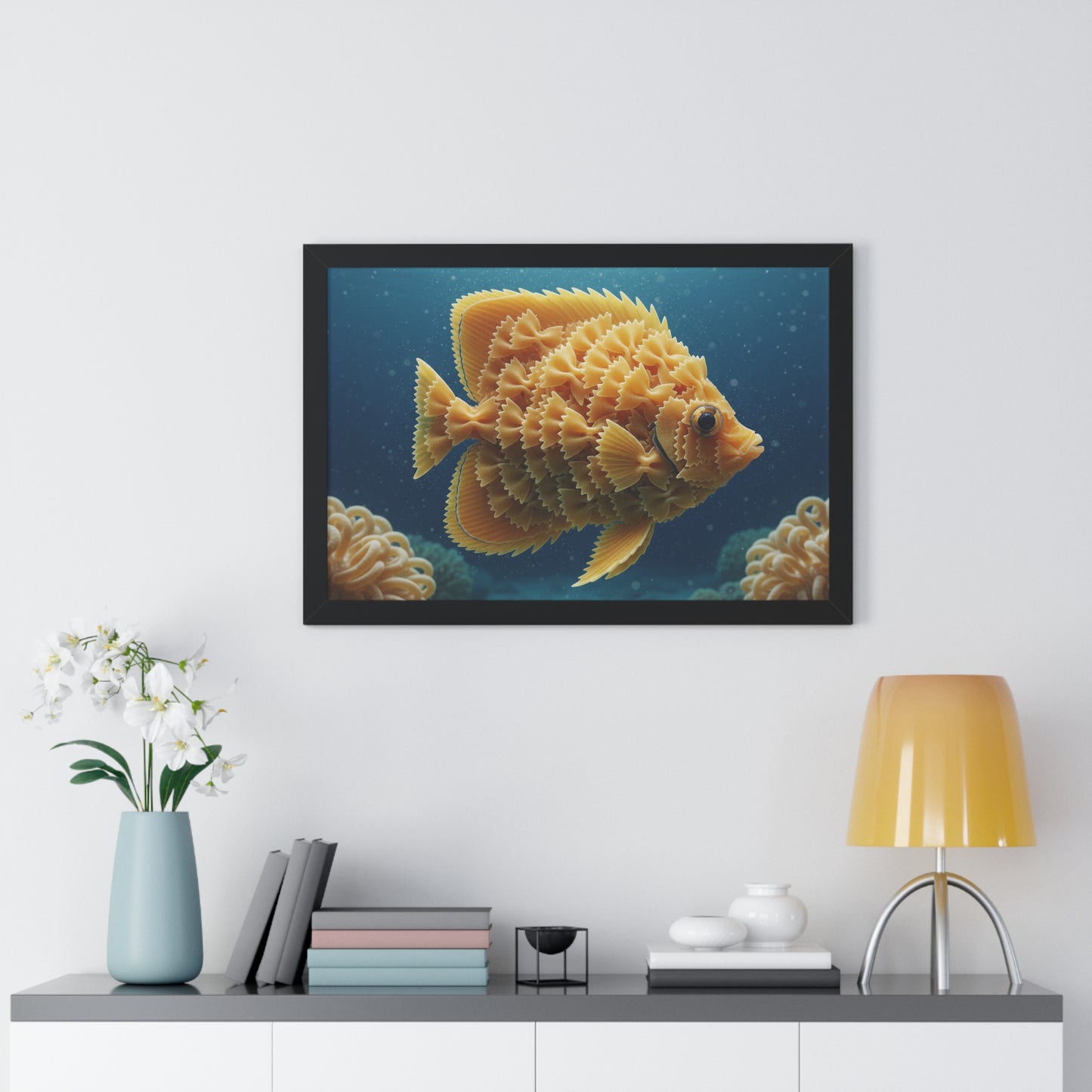 Farfalle Fish Illustration Framed Poster | Nautical Kitchen Wall Art