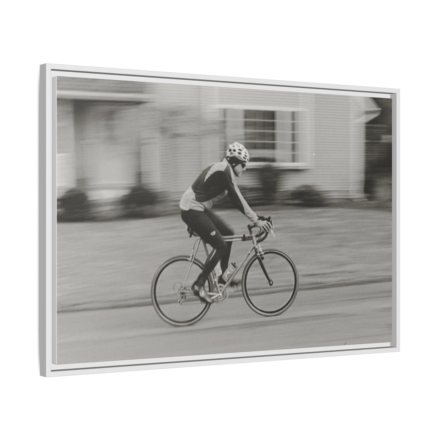Framed Matte Canvas Print - Vintage Cyclist Black & White Wall Art