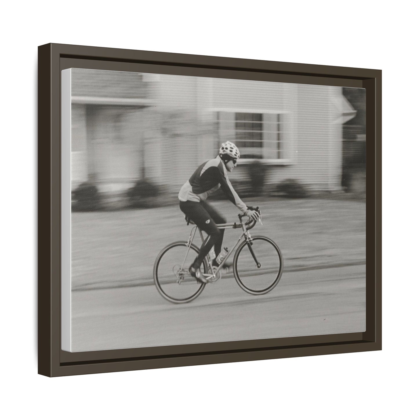 Framed Matte Canvas Print - Vintage Cyclist Black & White Wall Art