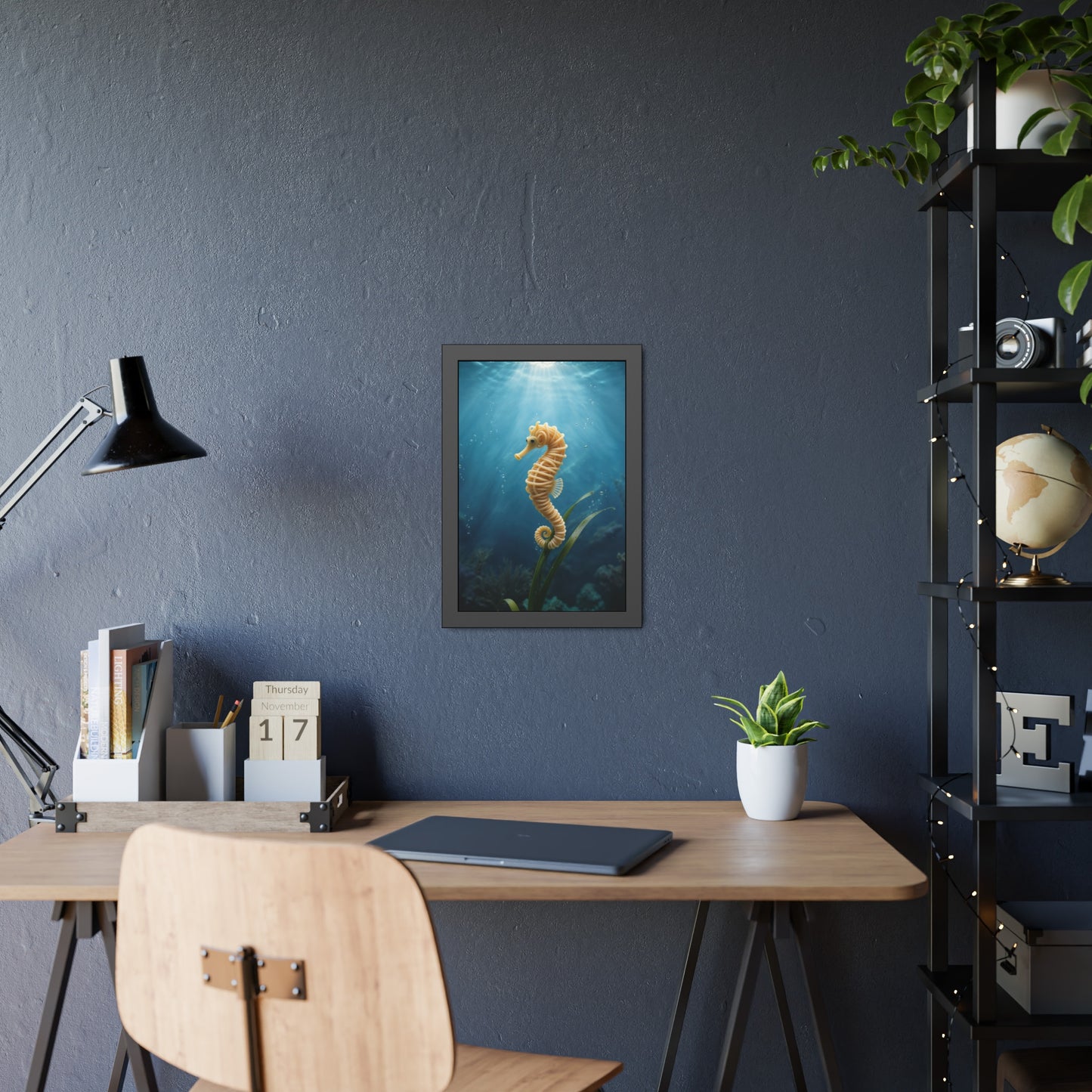 Spaghetti Seahorse Illustration Framed Poster | Ocean Underwater Art Print