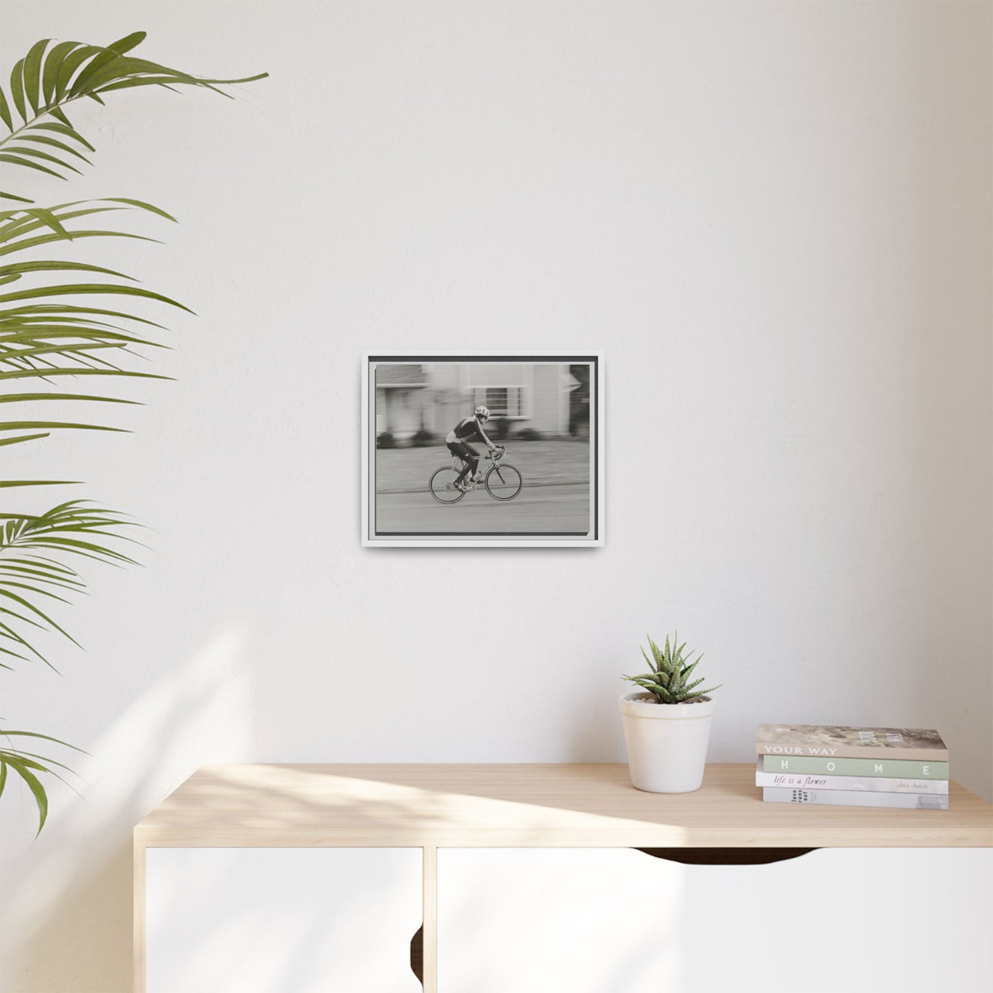 Framed Matte Canvas Print - Vintage Cyclist Black & White Wall Art