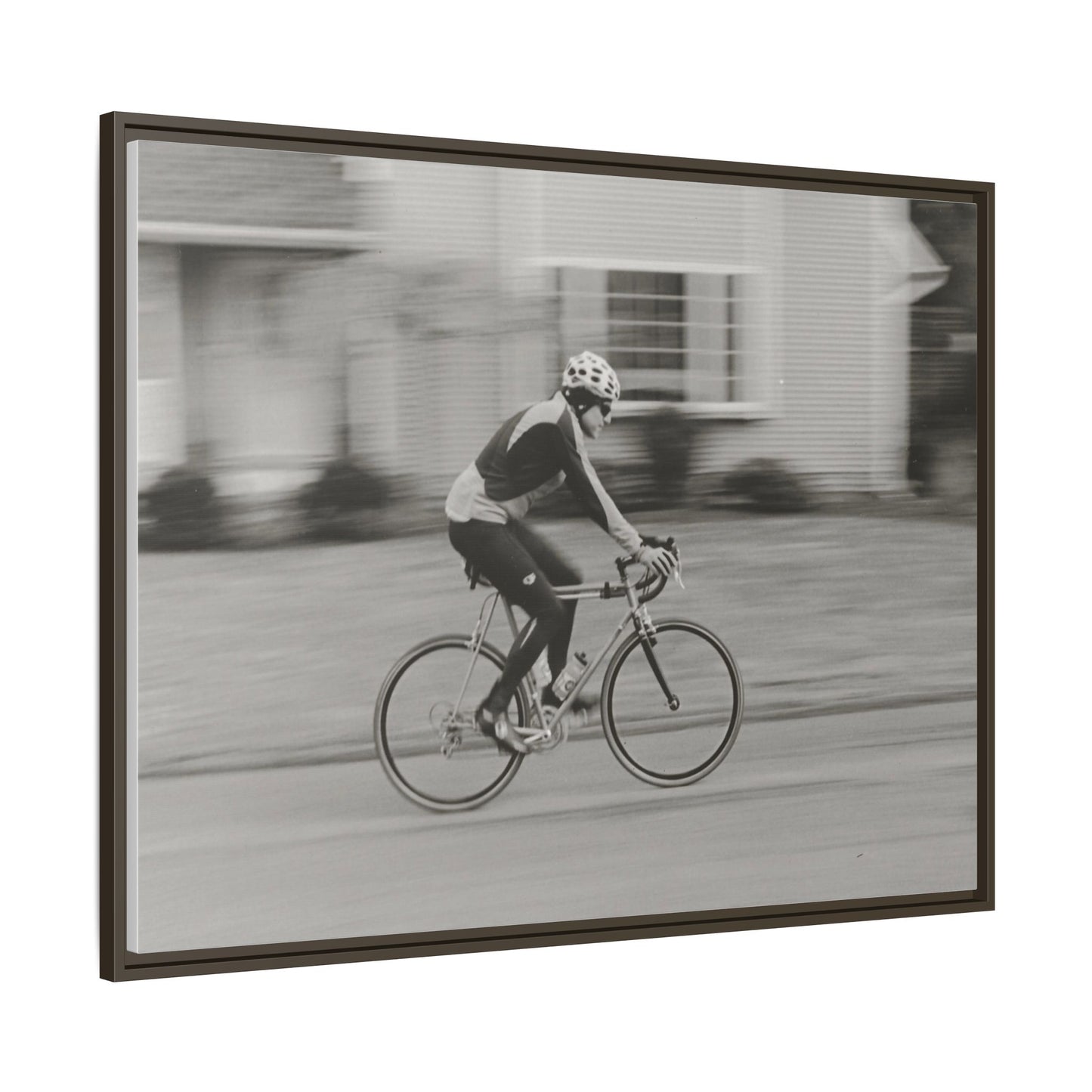 Framed Matte Canvas Print - Vintage Cyclist Black & White Wall Art