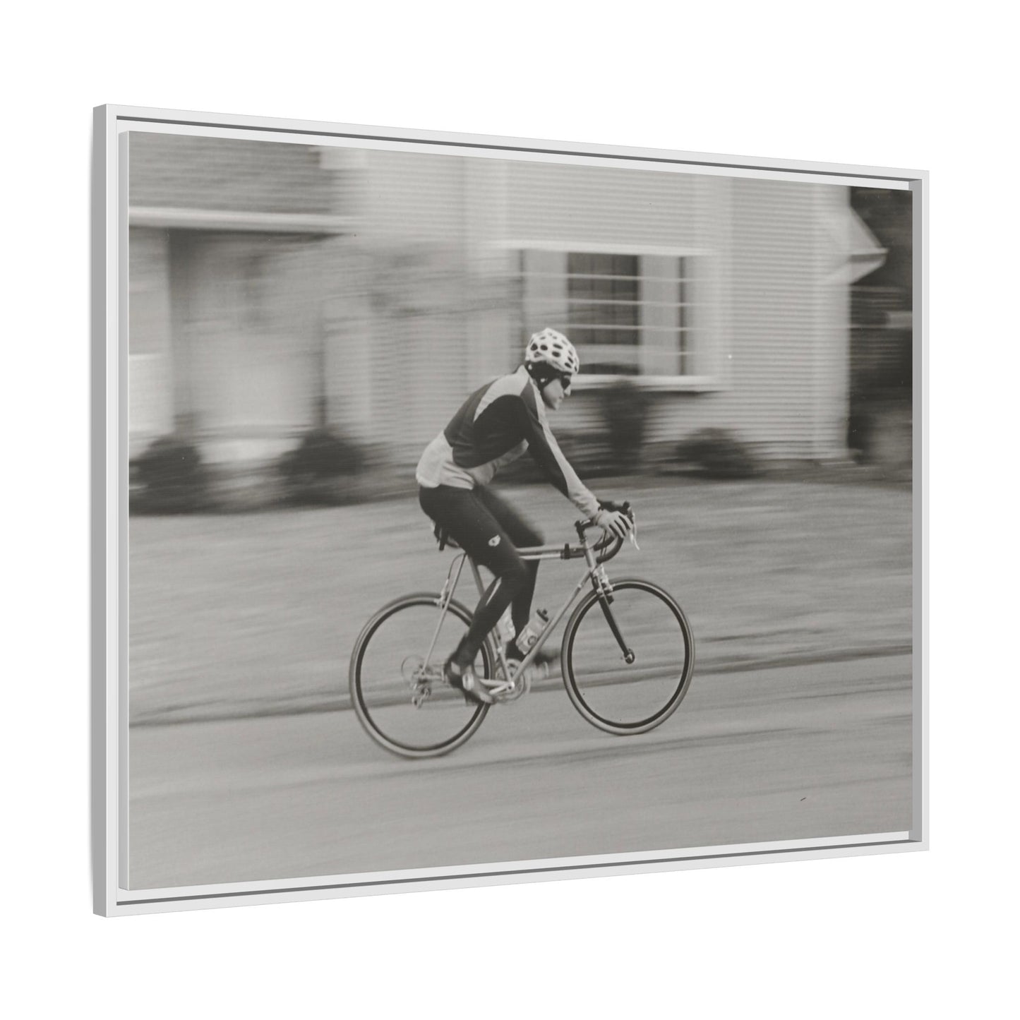 Framed Matte Canvas Print - Vintage Cyclist Black & White Wall Art