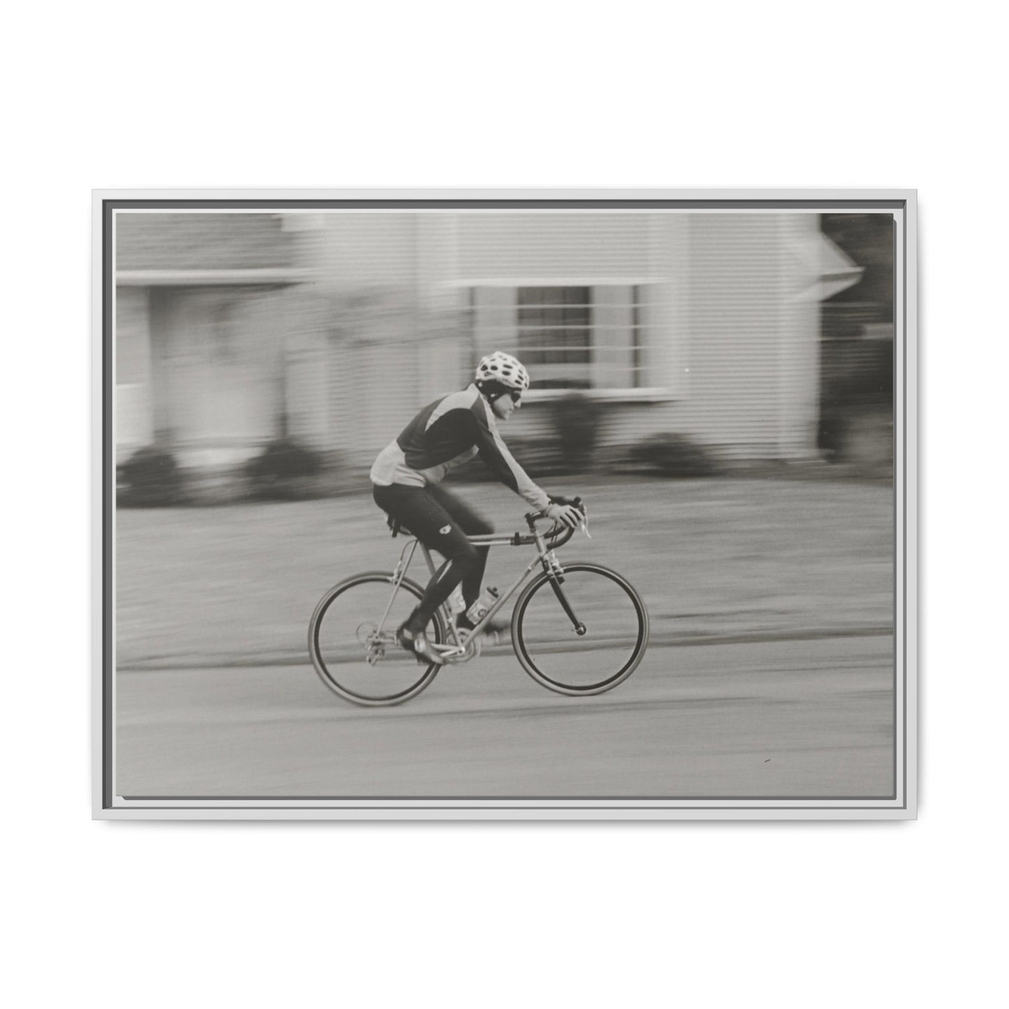 Framed Matte Canvas Print - Vintage Cyclist Black & White Wall Art