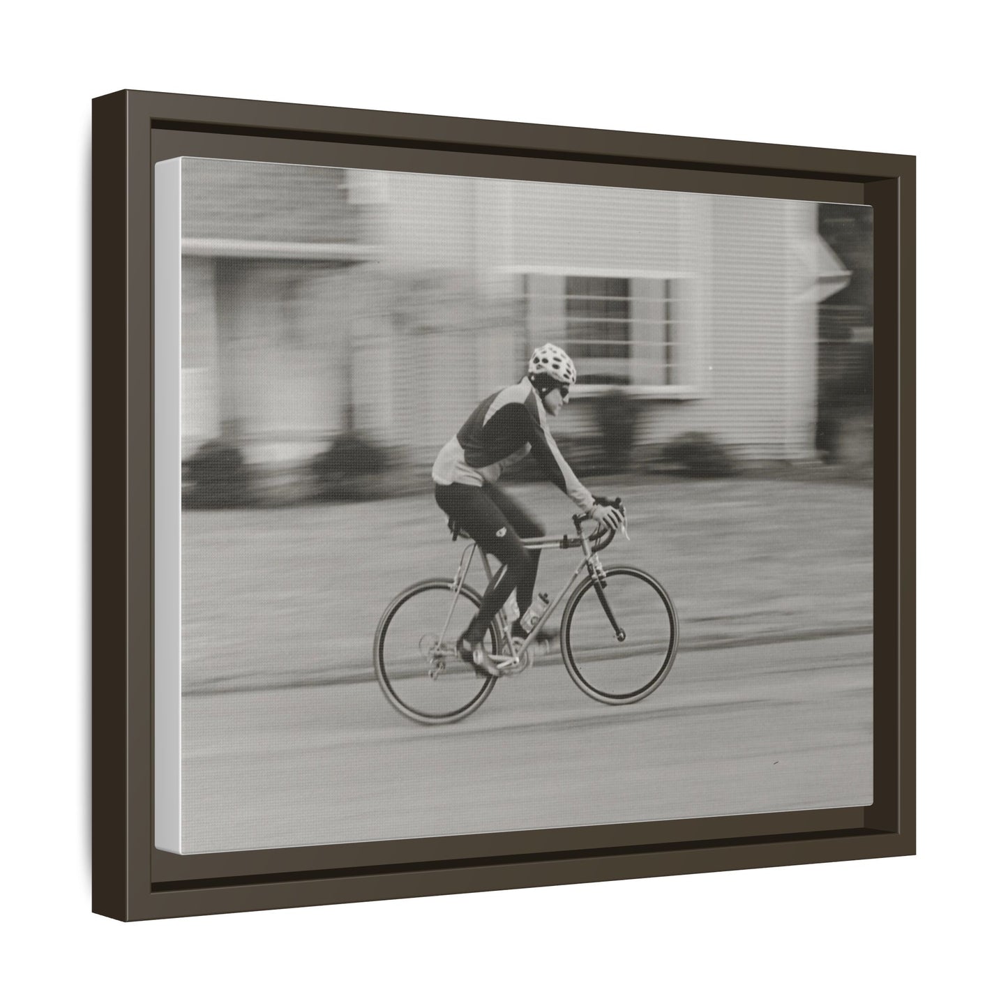 Framed Matte Canvas Print - Vintage Cyclist Black & White Wall Art