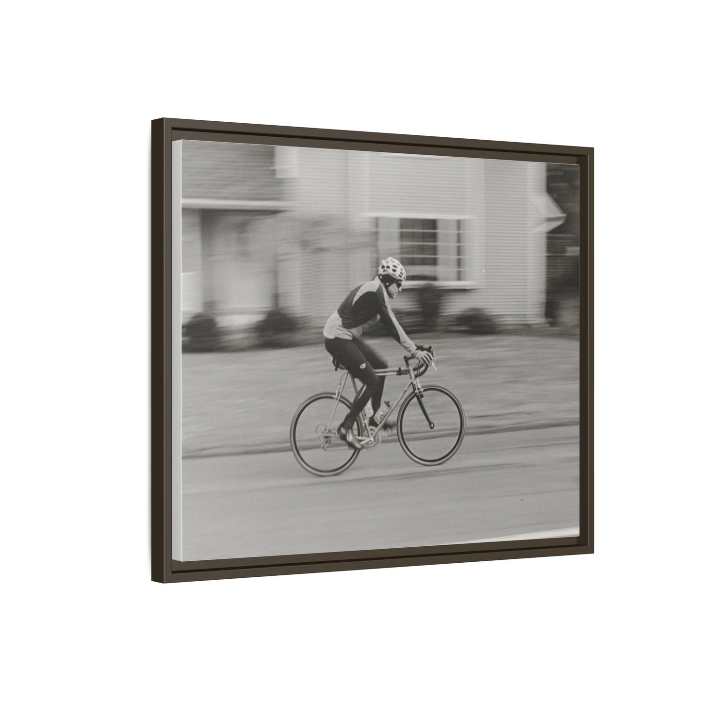 Framed Matte Canvas Print - Vintage Cyclist Black & White Wall Art