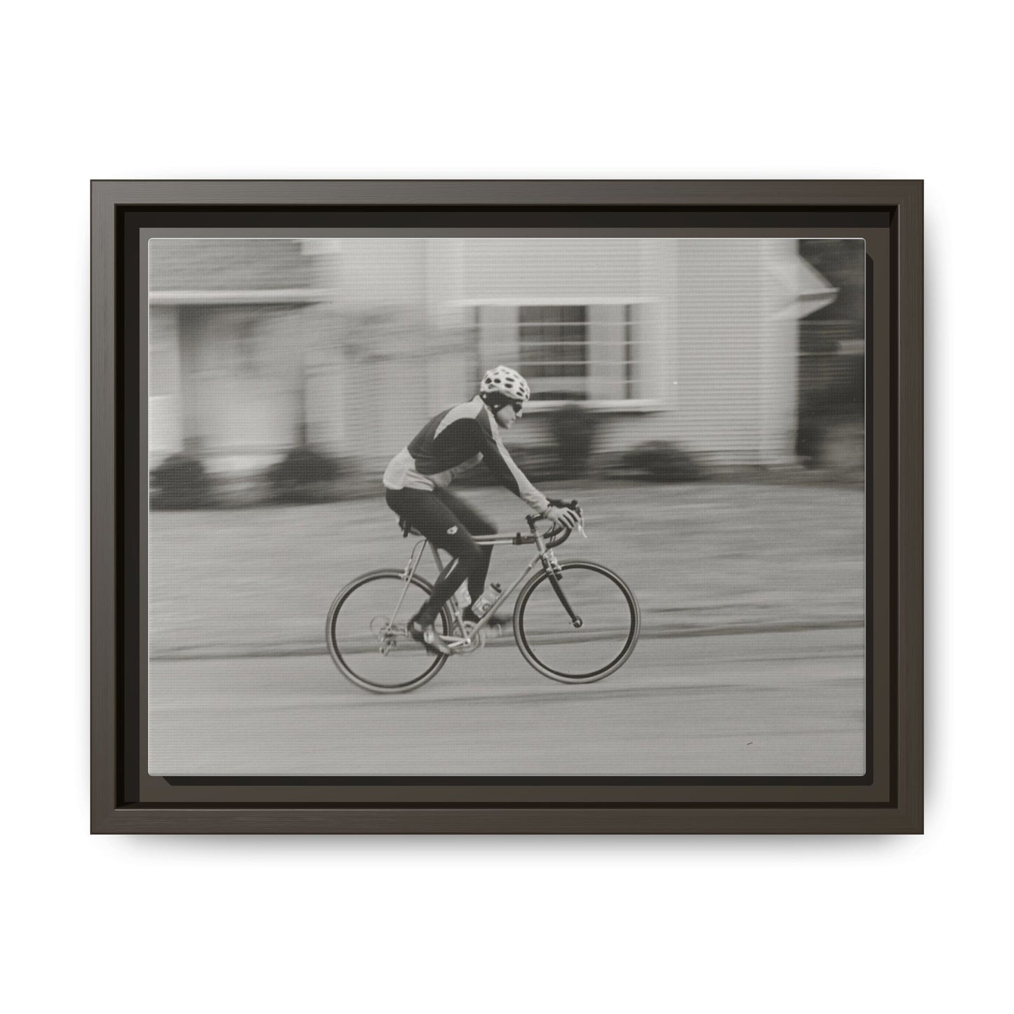 Framed Matte Canvas Print - Vintage Cyclist Black & White Wall Art