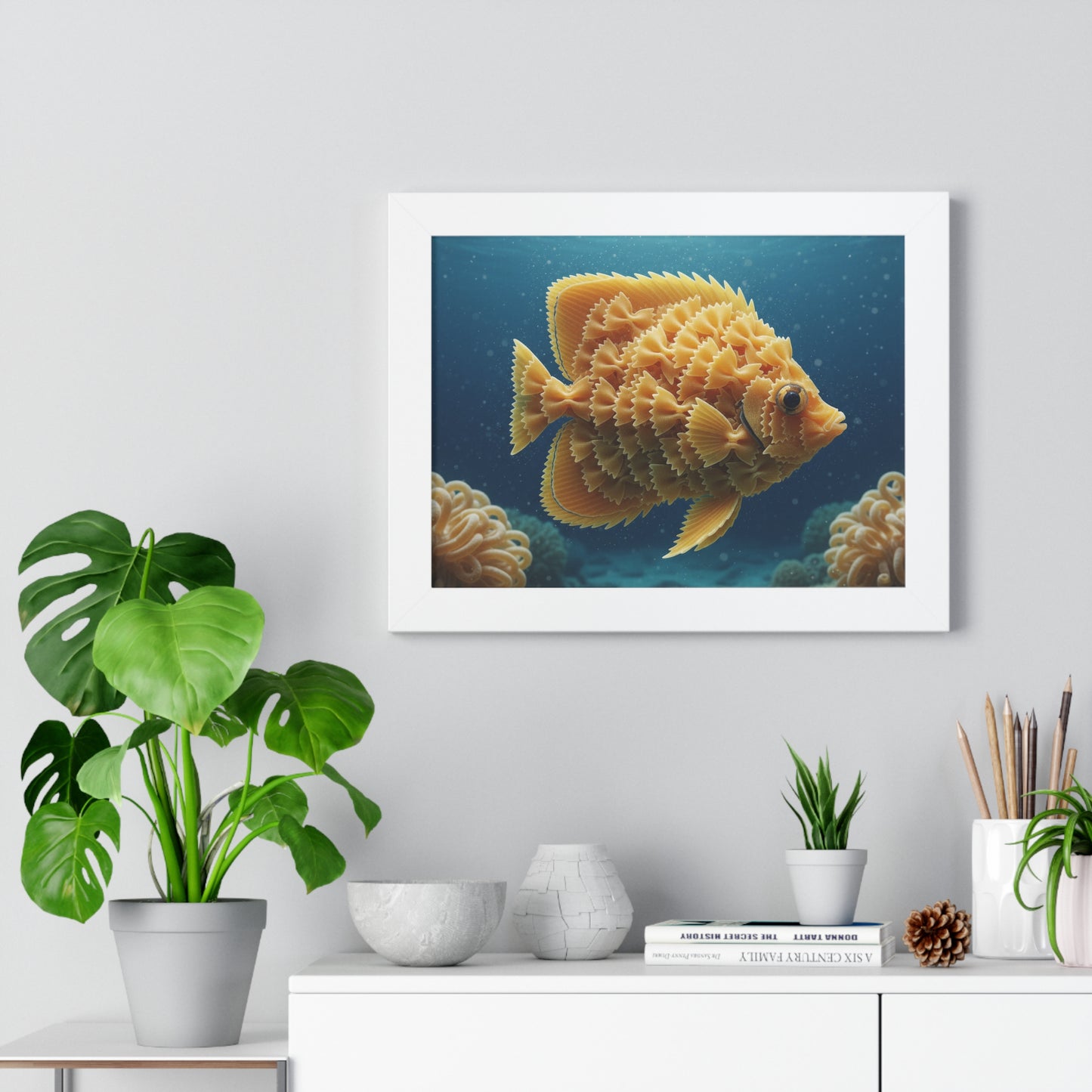Farfalle Fish Illustration Framed Poster | Nautical Kitchen Wall Art