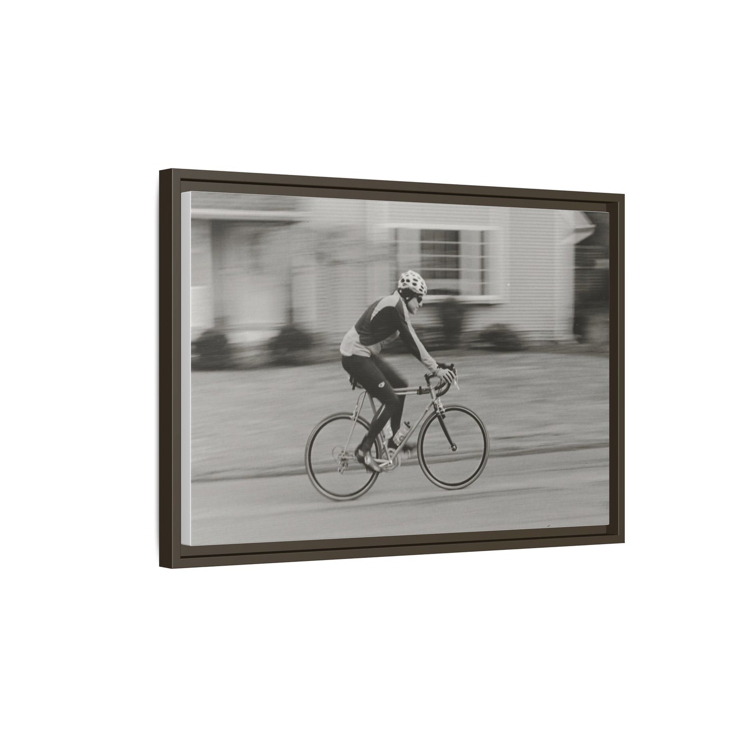 Framed Matte Canvas Print - Vintage Cyclist Black & White Wall Art