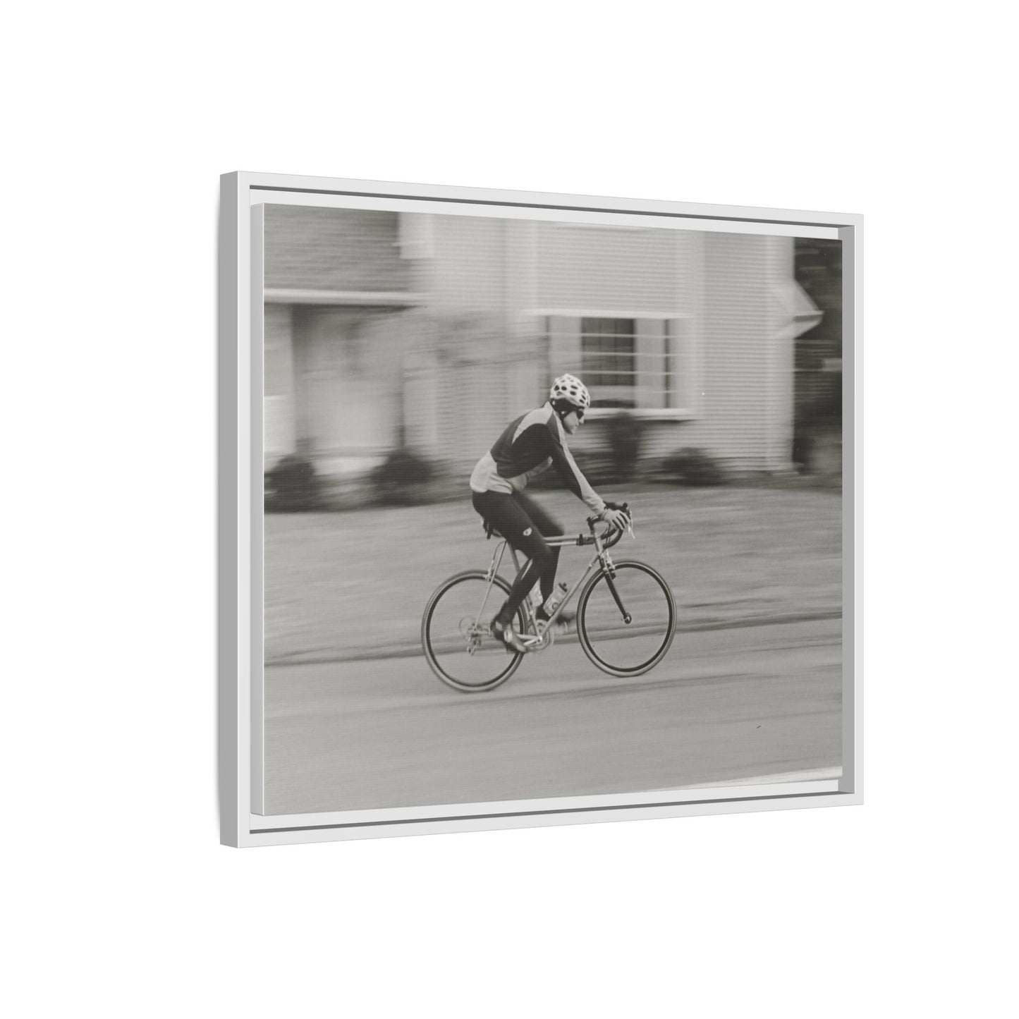 Framed Matte Canvas Print - Vintage Cyclist Black & White Wall Art