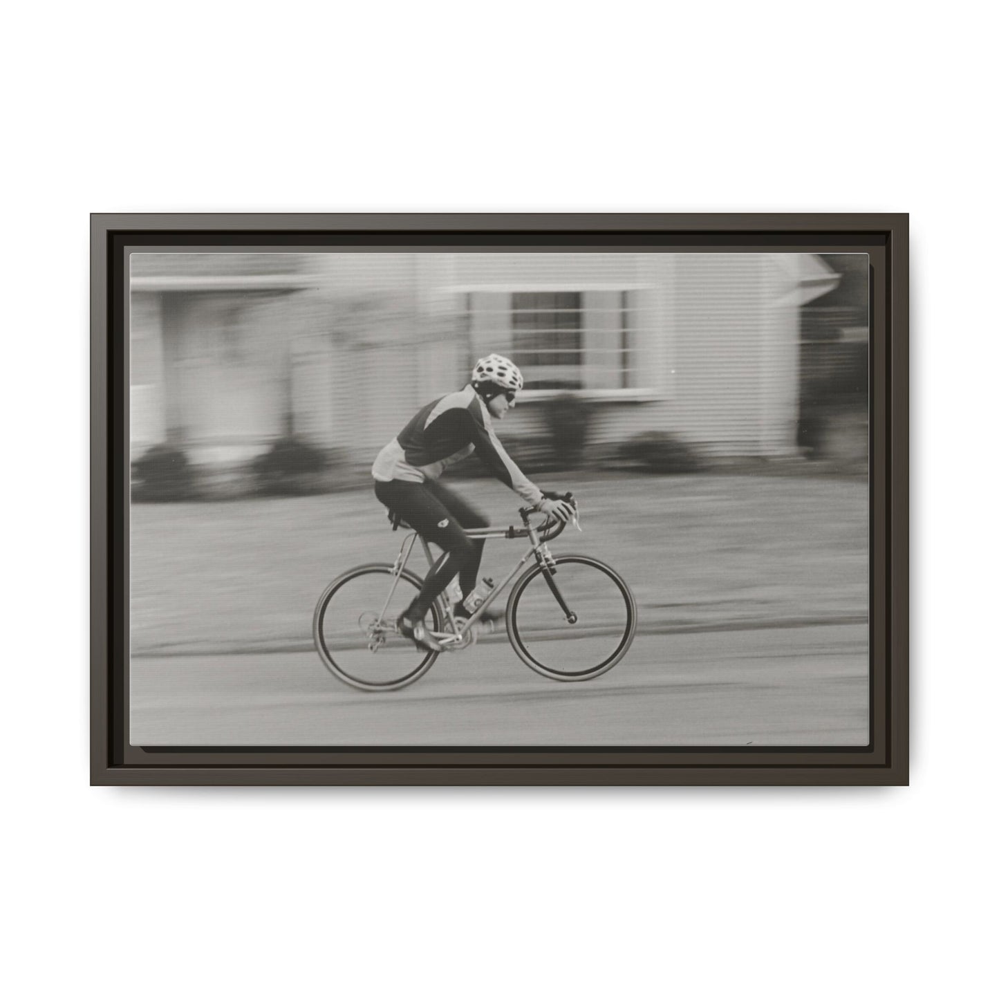 Framed Matte Canvas Print - Vintage Cyclist Black & White Wall Art