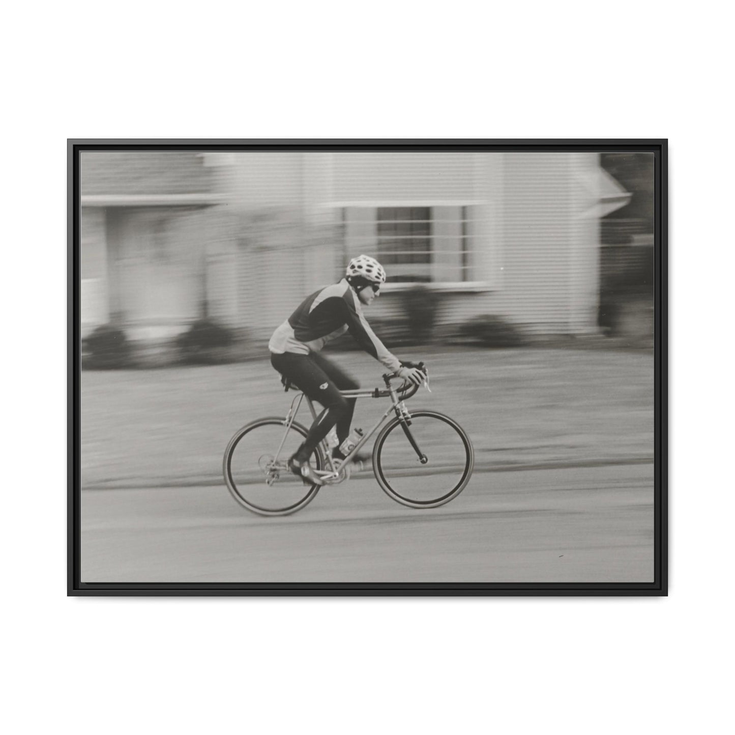 Framed Matte Canvas Print - Vintage Cyclist Black & White Wall Art