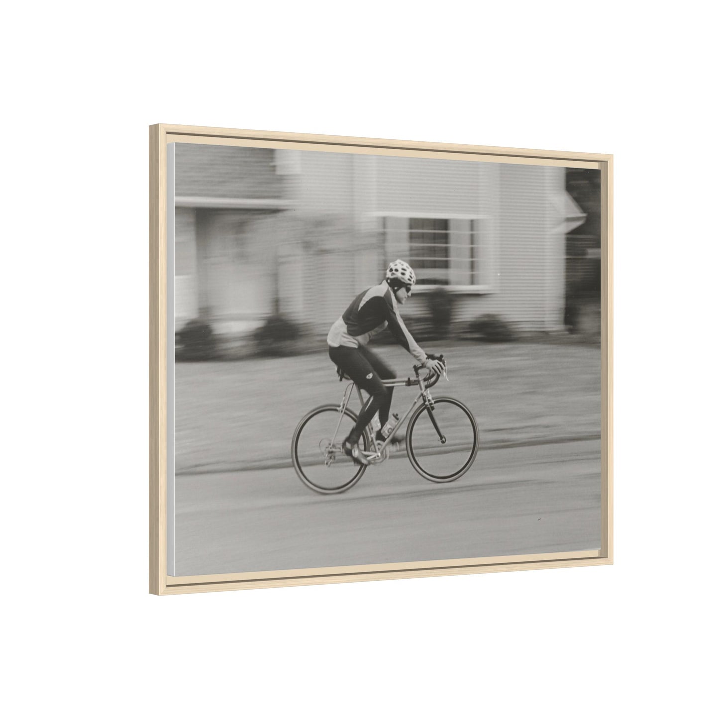 Framed Matte Canvas Print - Vintage Cyclist Black & White Wall Art