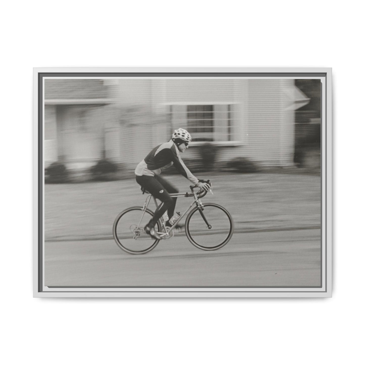 Framed Matte Canvas Print - Vintage Cyclist Black & White Wall Art