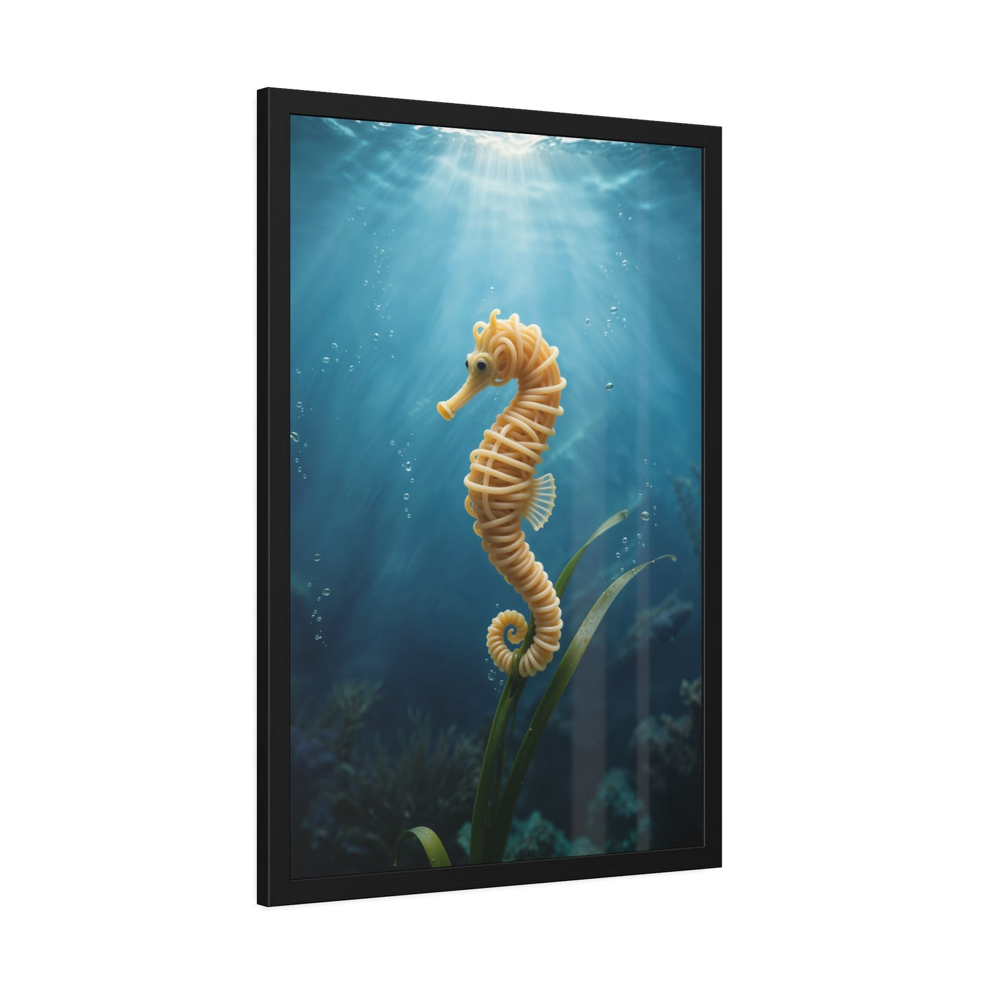 Spaghetti Seahorse Illustration Framed Poster | Ocean Underwater Art Print