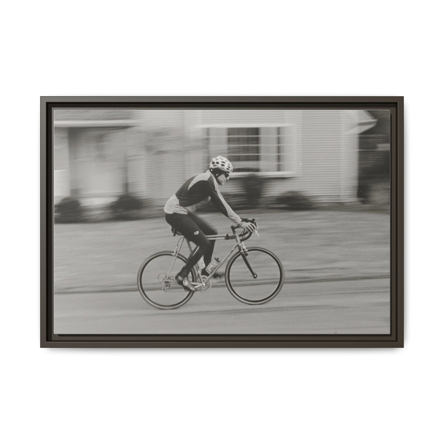 Framed Matte Canvas Print - Vintage Cyclist Black & White Wall Art