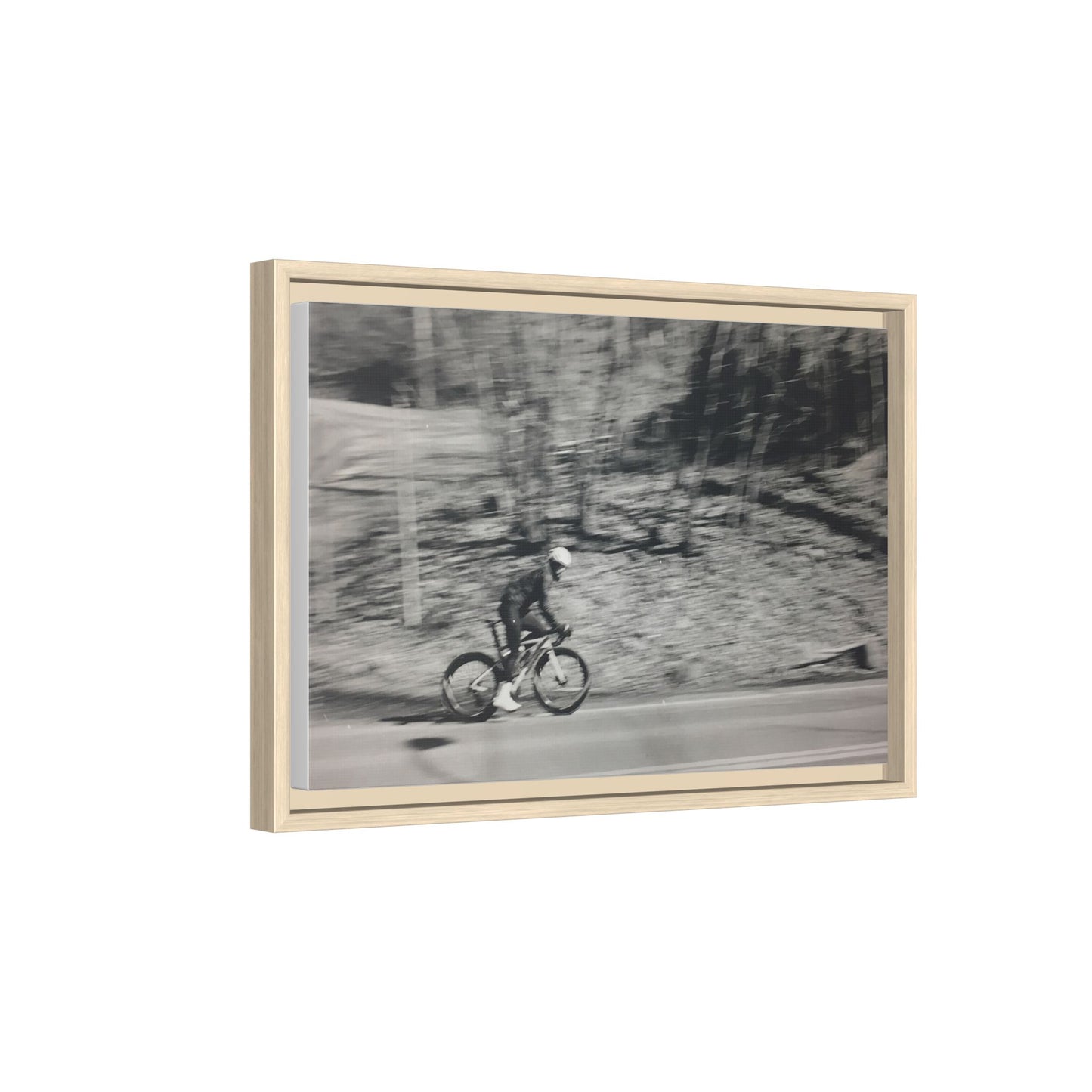 Framed Matte Canvas Print — Vintage Cyclist Black & White Photo