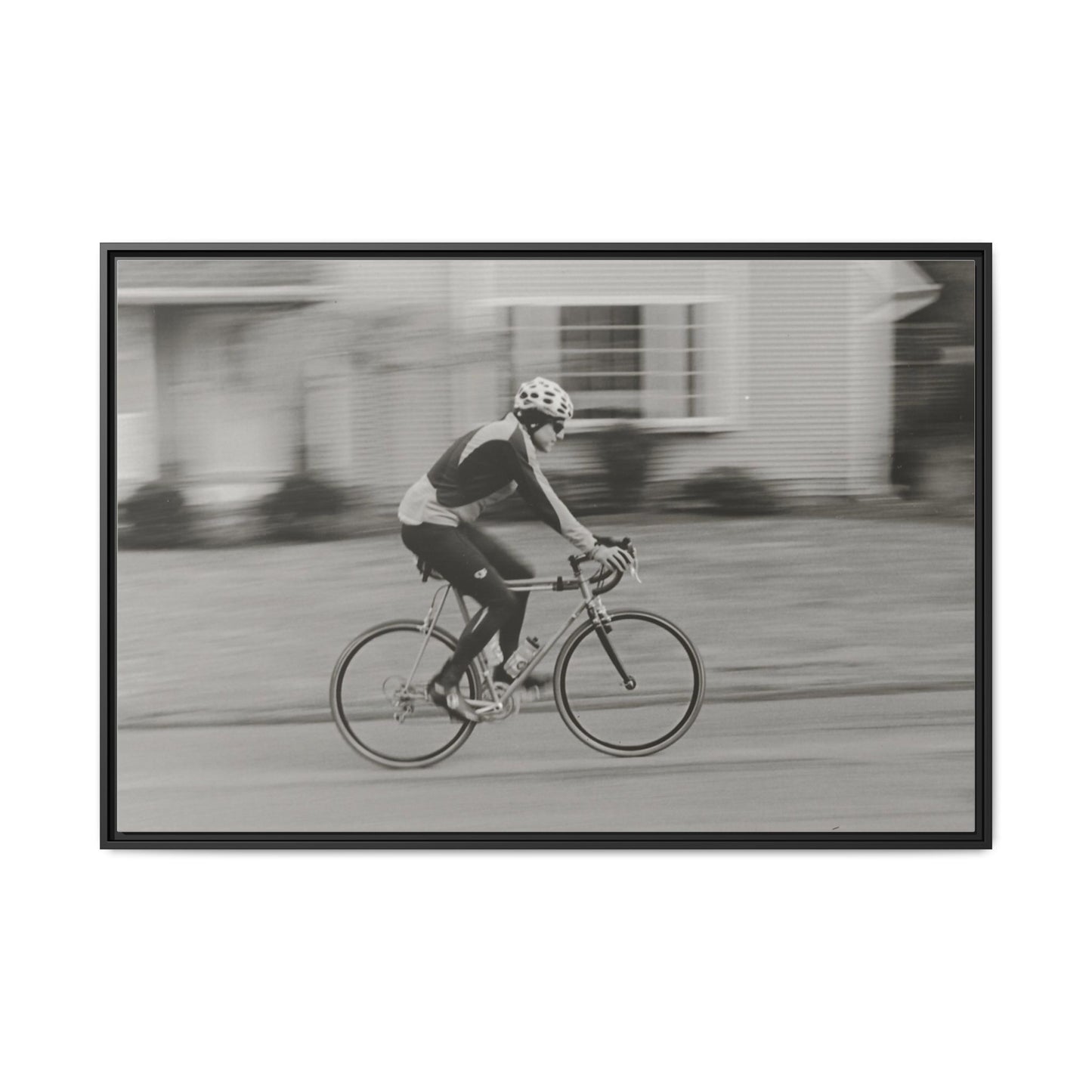 Framed Matte Canvas Print - Vintage Cyclist Black & White Wall Art