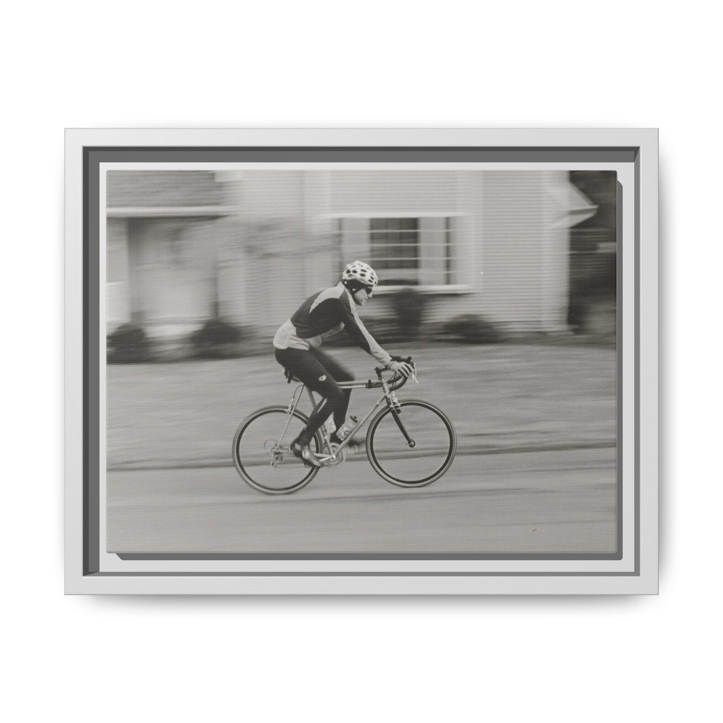 Framed Matte Canvas Print - Vintage Cyclist Black & White Wall Art