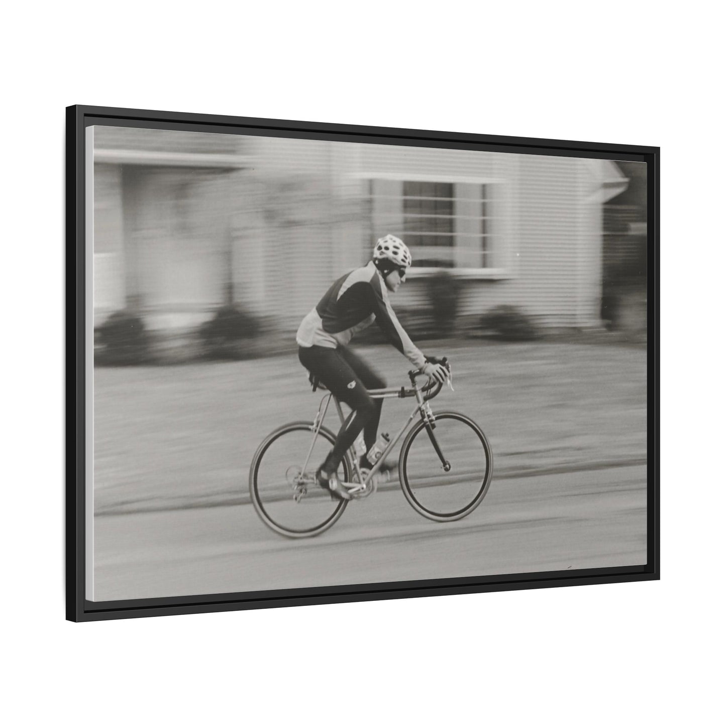 Framed Matte Canvas Print - Vintage Cyclist Black & White Wall Art