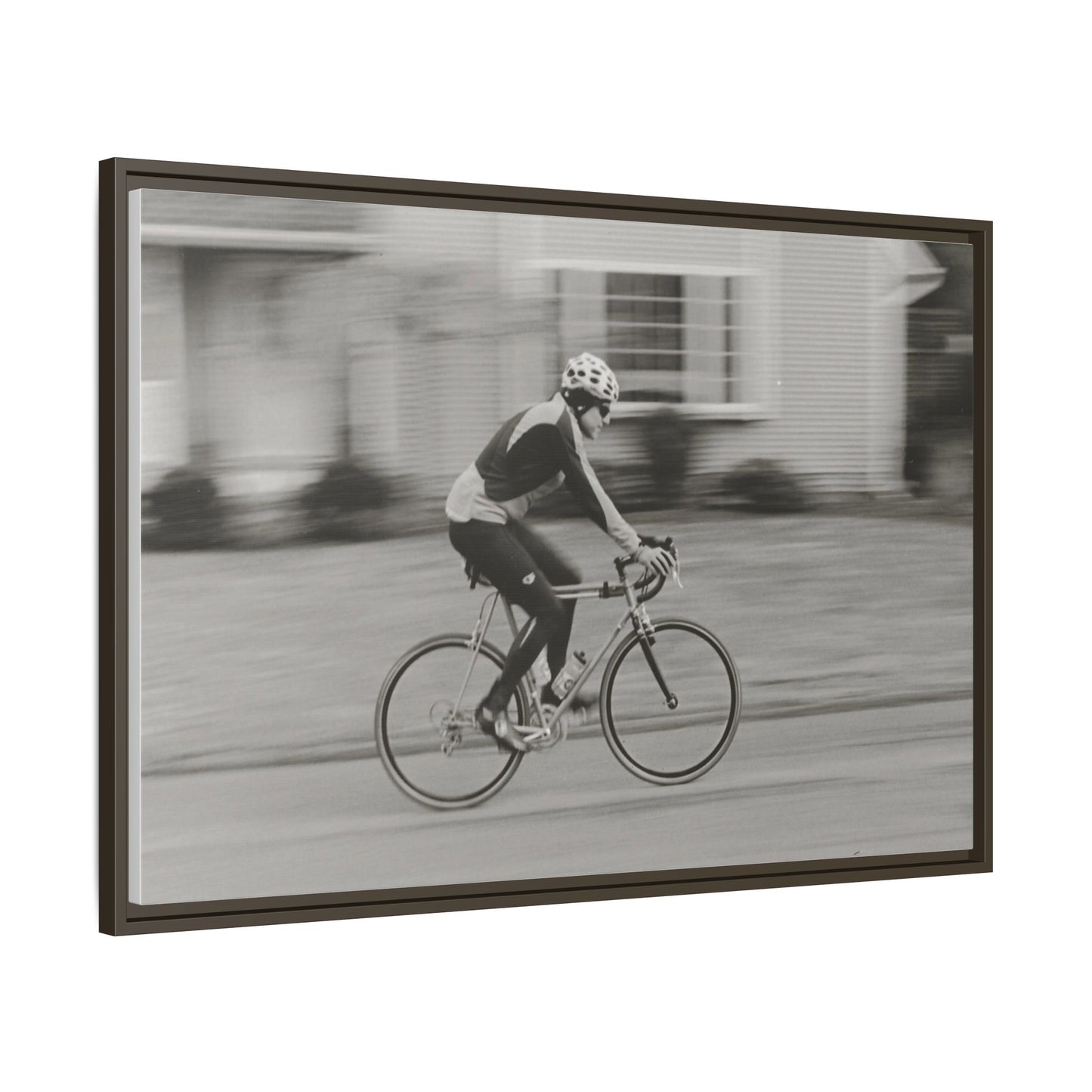 Framed Matte Canvas Print - Vintage Cyclist Black & White Wall Art