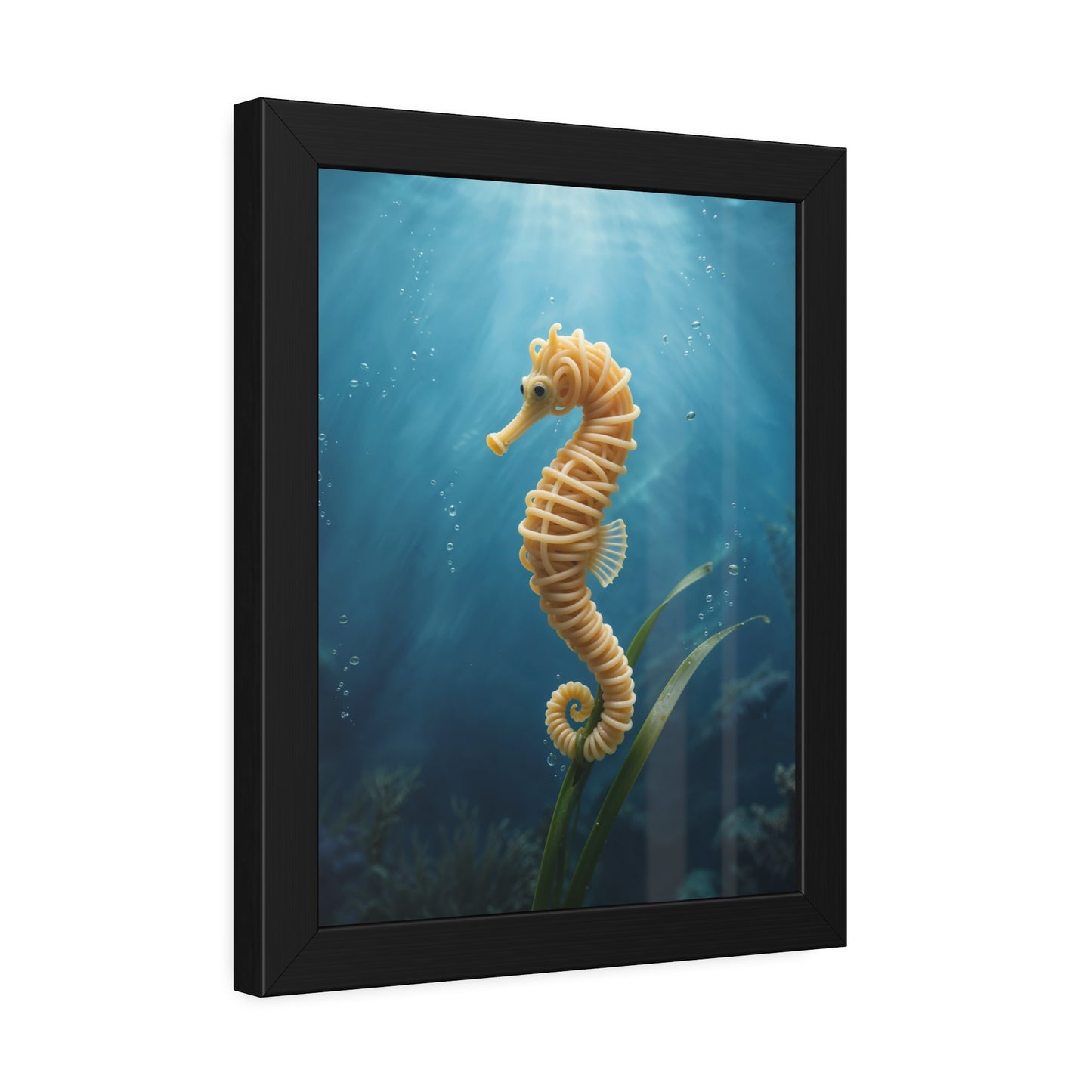 Spaghetti Seahorse Illustration Framed Poster | Ocean Underwater Art Print