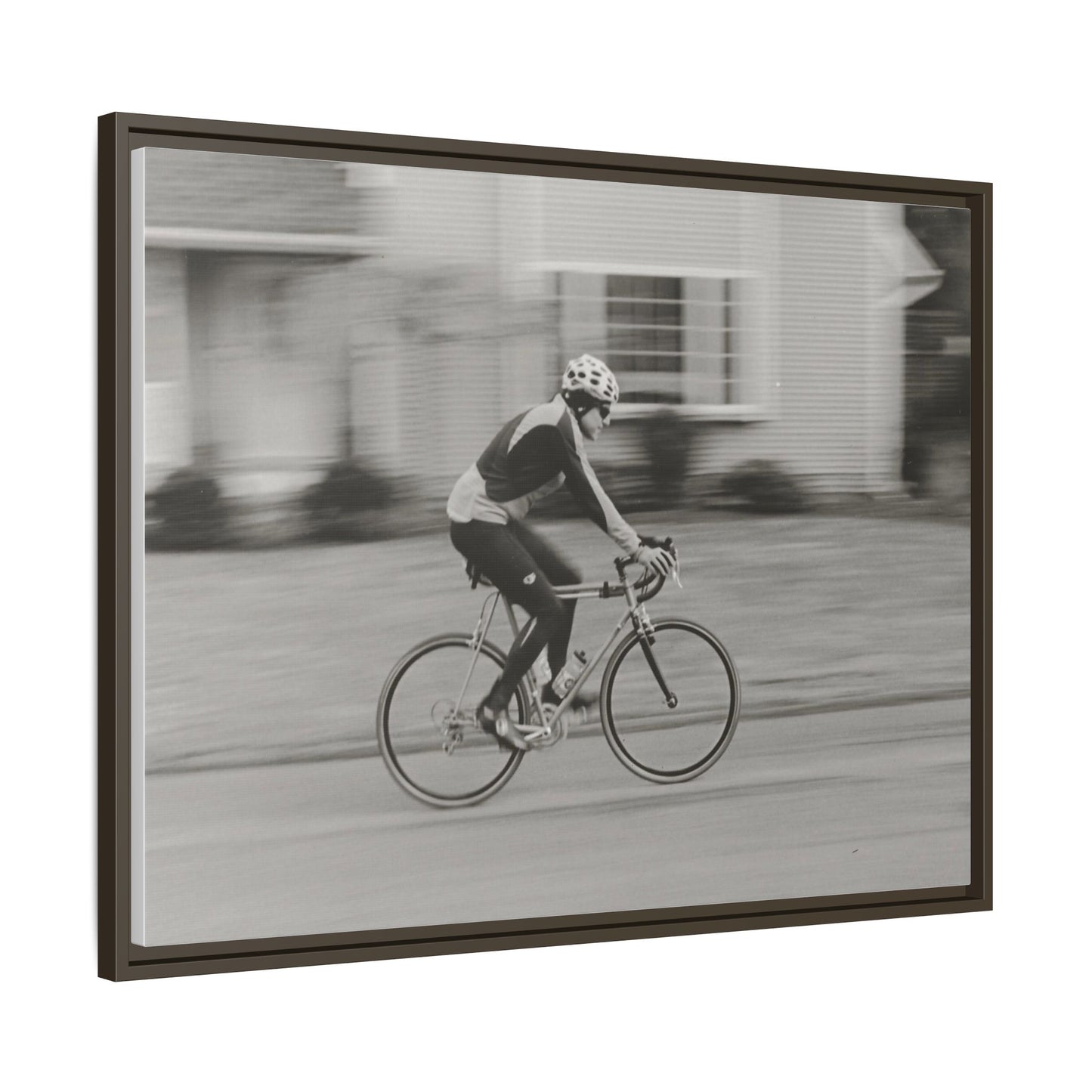 Framed Matte Canvas Print - Vintage Cyclist Black & White Wall Art