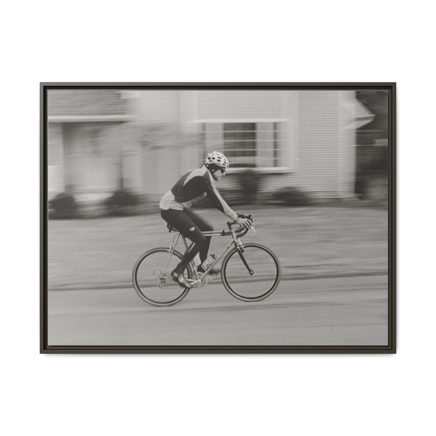 Framed Matte Canvas Print - Vintage Cyclist Black & White Wall Art