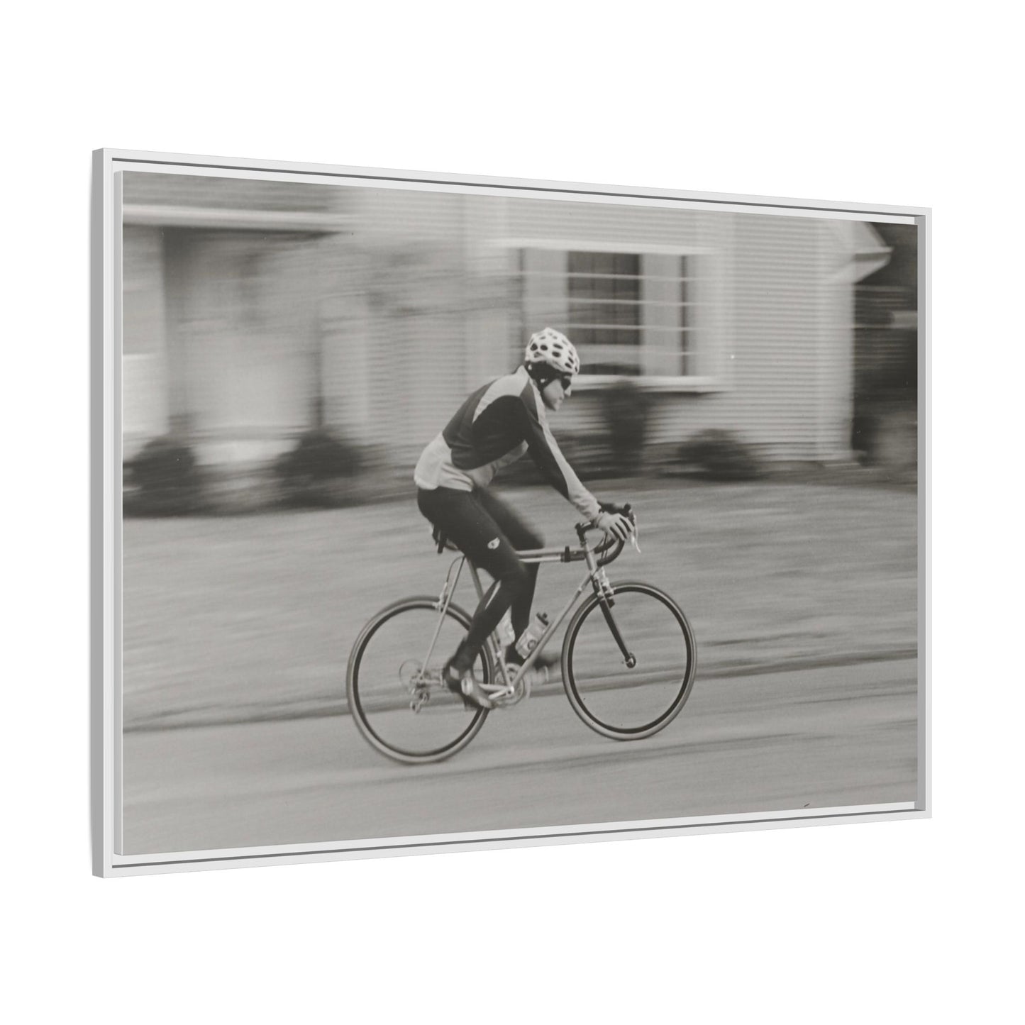 Framed Matte Canvas Print - Vintage Cyclist Black & White Wall Art
