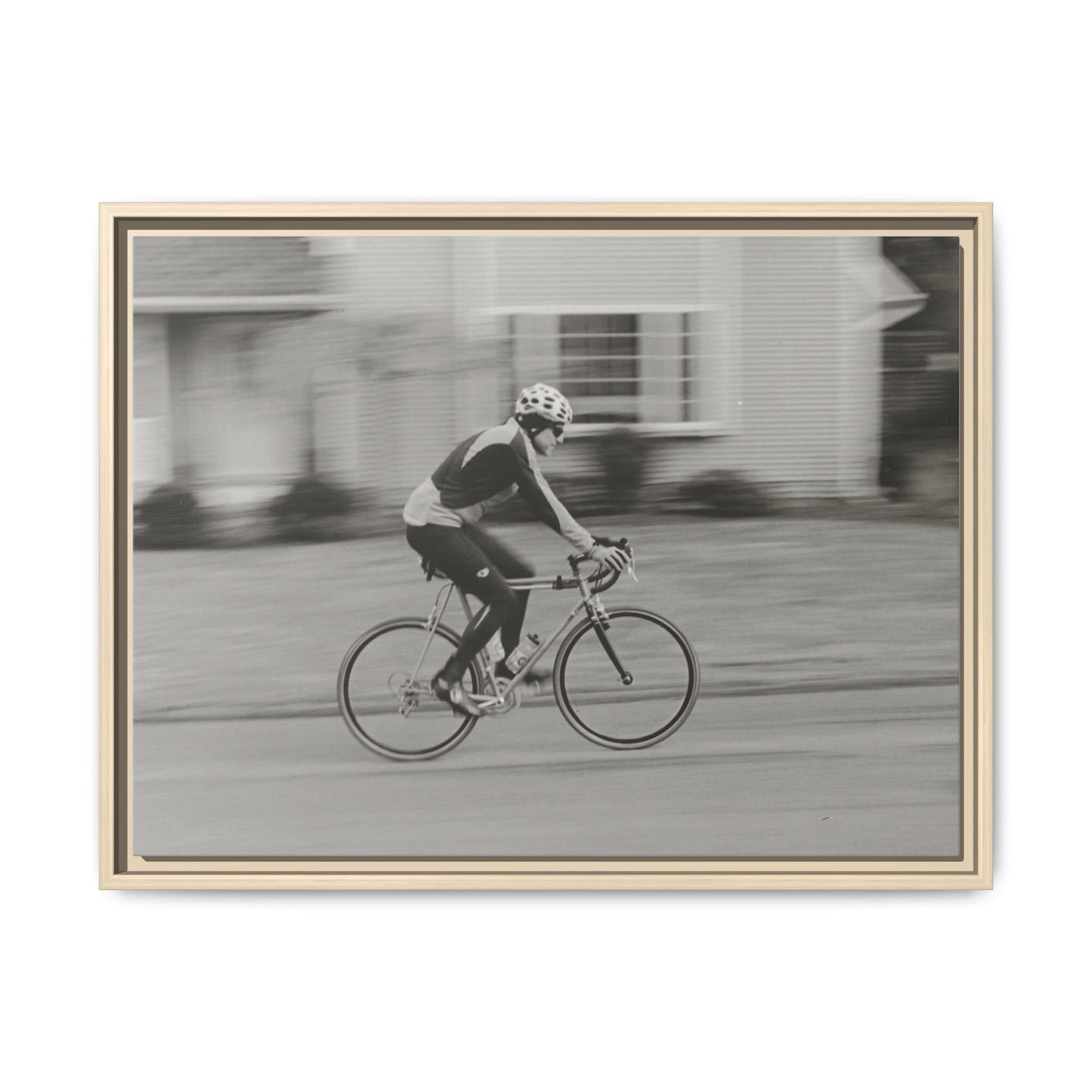 Framed Matte Canvas Print - Vintage Cyclist Black & White Wall Art