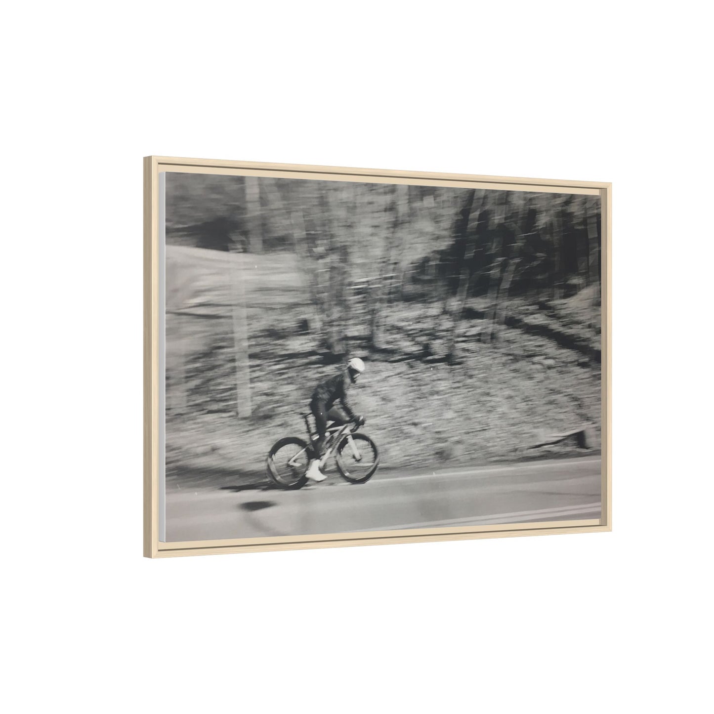 Framed Matte Canvas Print — Vintage Cyclist Black & White Photo