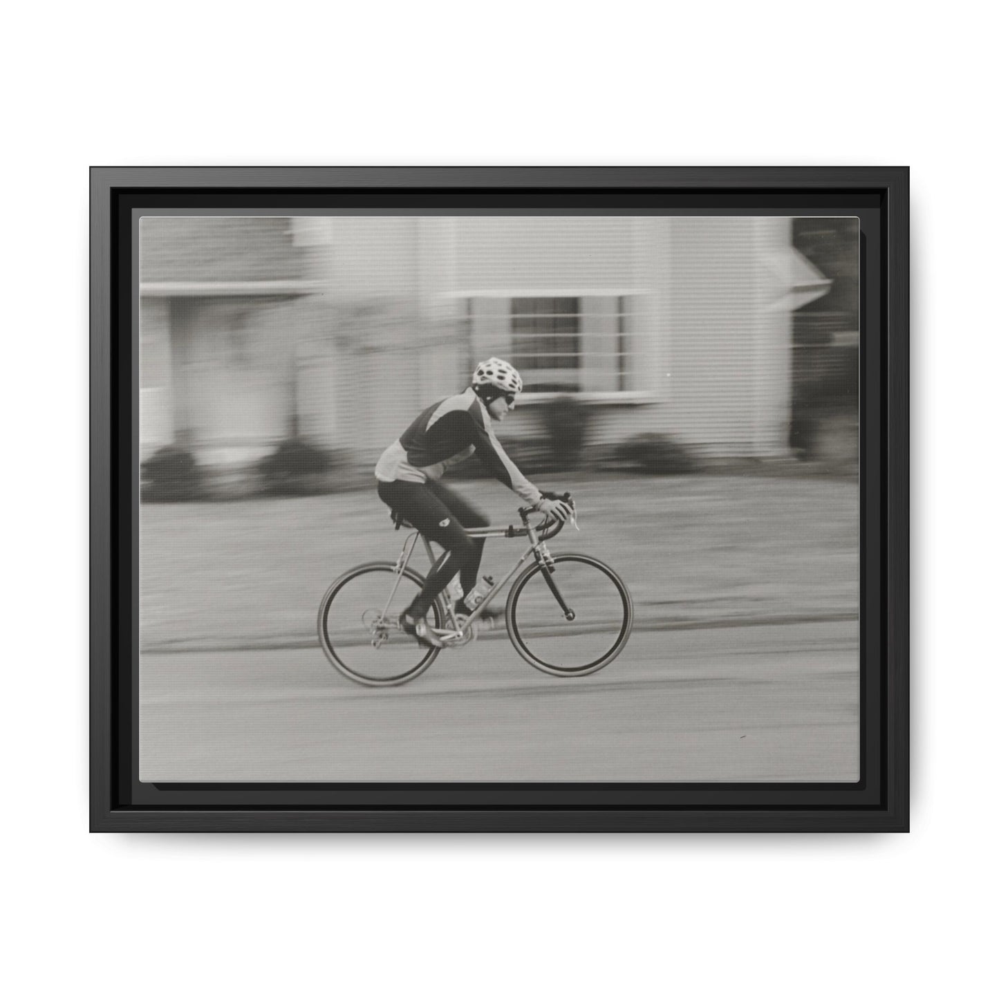Framed Matte Canvas Print - Vintage Cyclist Black & White Wall Art