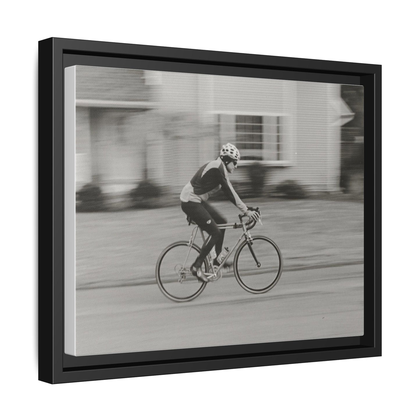 Framed Matte Canvas Print - Vintage Cyclist Black & White Wall Art