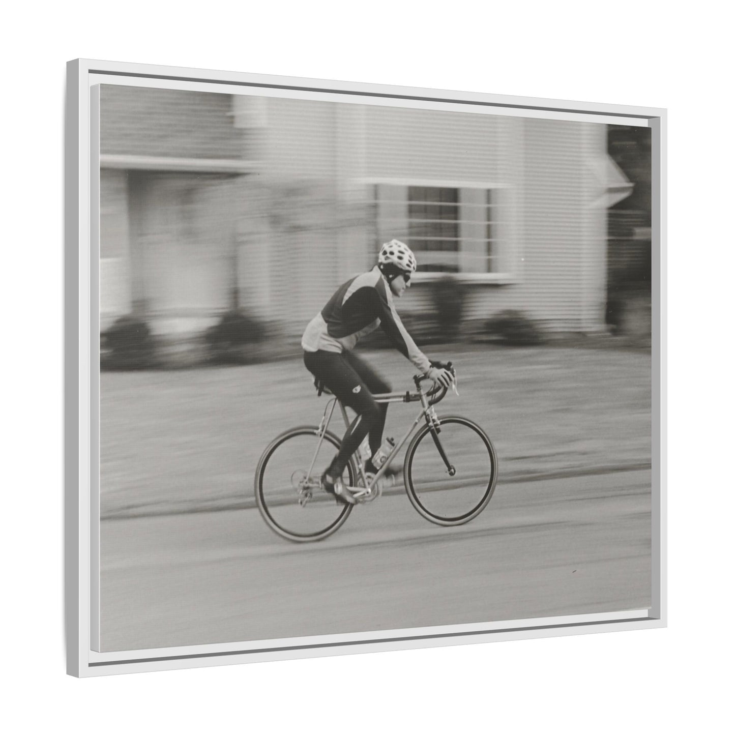 Framed Matte Canvas Print - Vintage Cyclist Black & White Wall Art
