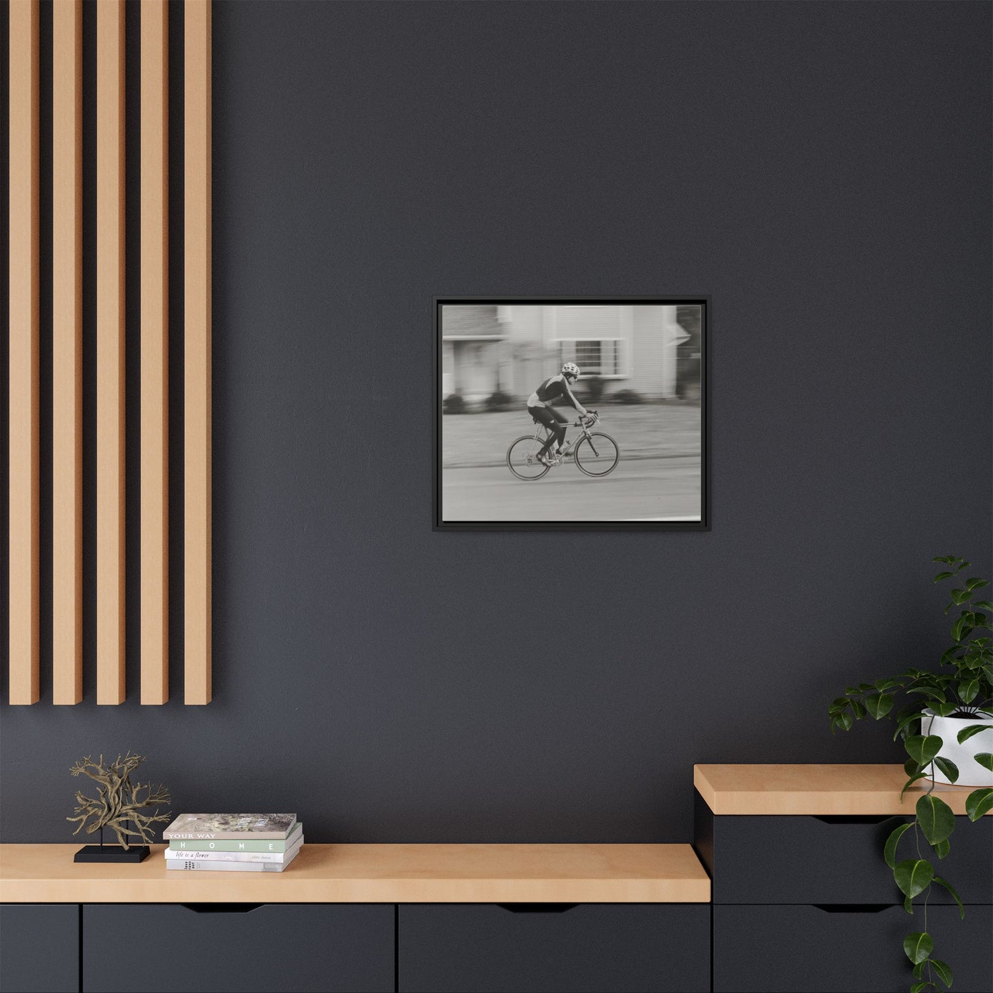 Framed Matte Canvas Print - Vintage Cyclist Black & White Wall Art