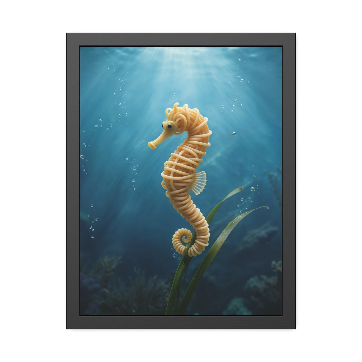 Spaghetti Seahorse Illustration Framed Poster | Ocean Underwater Art Print