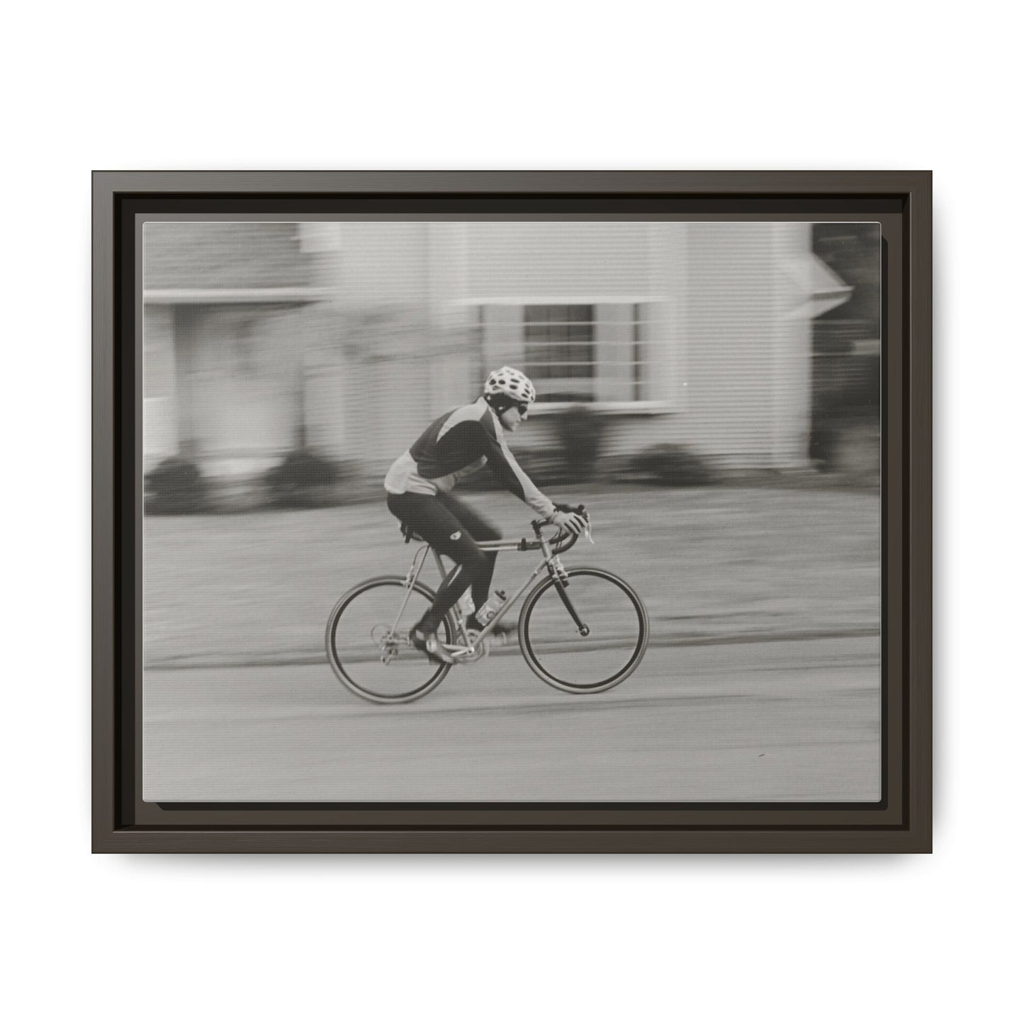 Framed Matte Canvas Print - Vintage Cyclist Black & White Wall Art