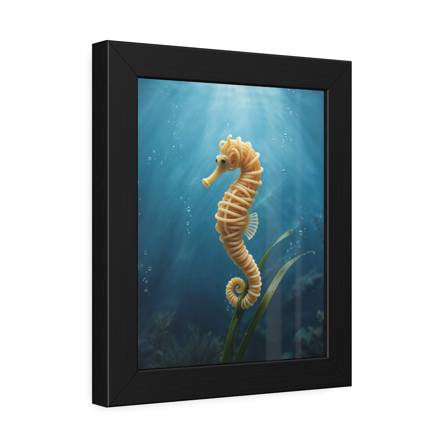Spaghetti Seahorse Illustration Framed Poster | Ocean Underwater Art Print