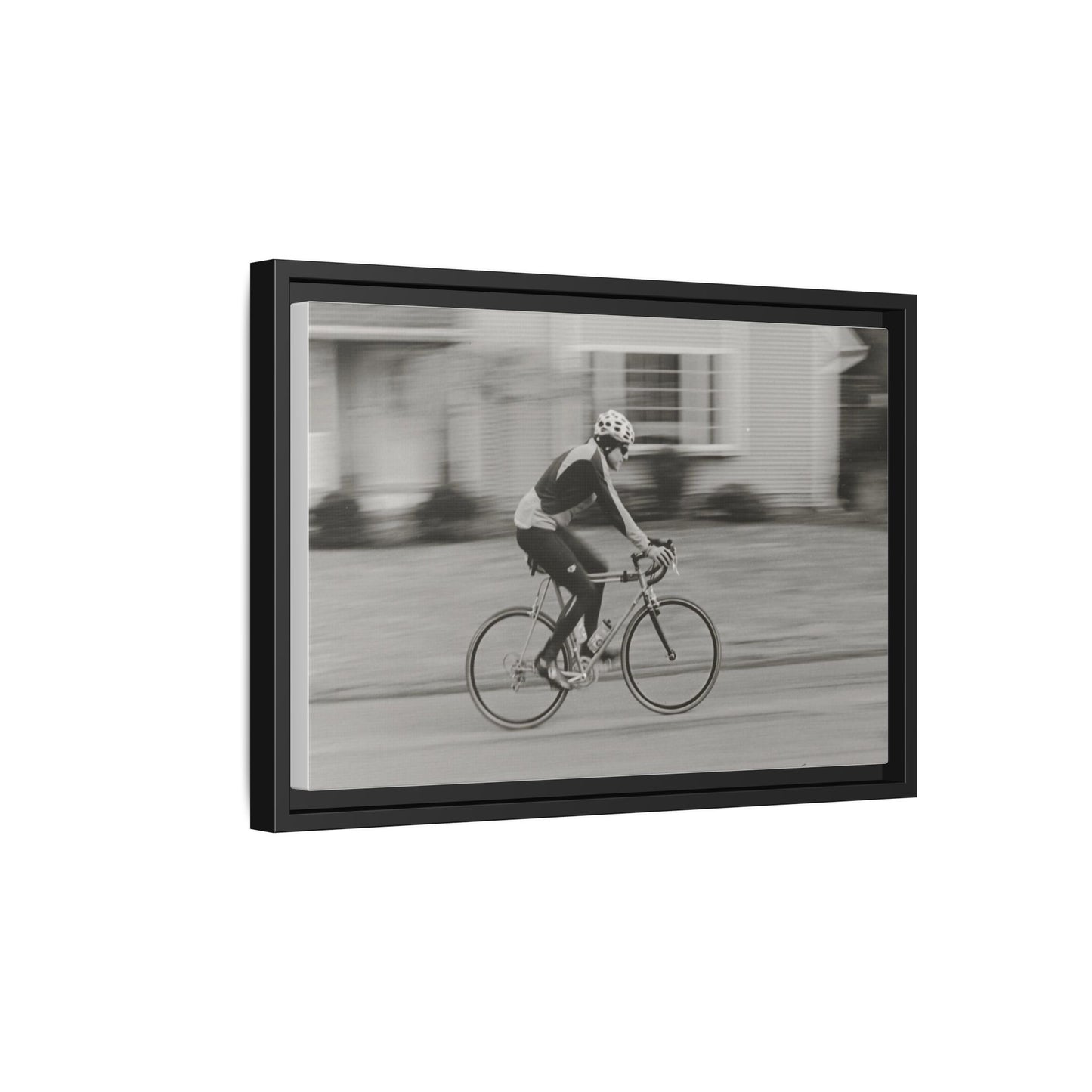 Framed Matte Canvas Print - Vintage Cyclist Black & White Wall Art