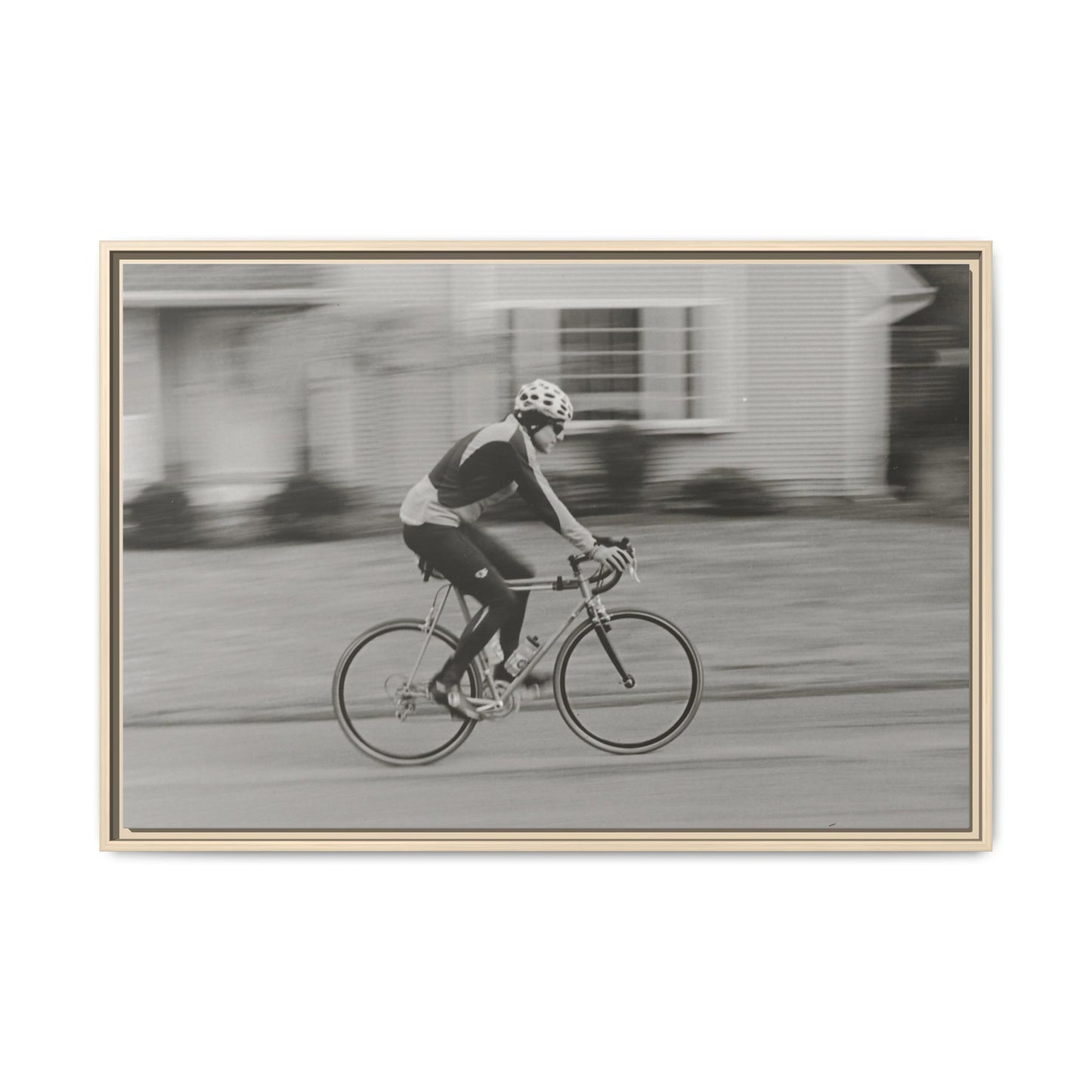 Framed Matte Canvas Print - Vintage Cyclist Black & White Wall Art