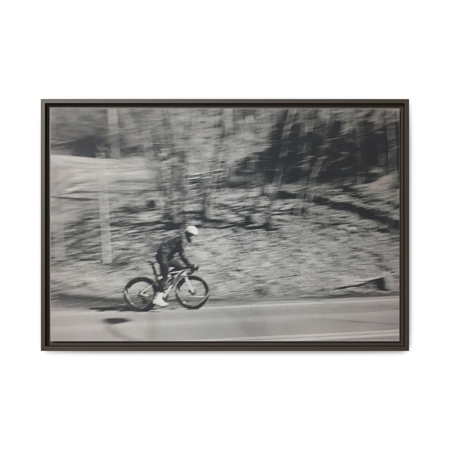 Framed Matte Canvas Print — Vintage Cyclist Black & White Photo