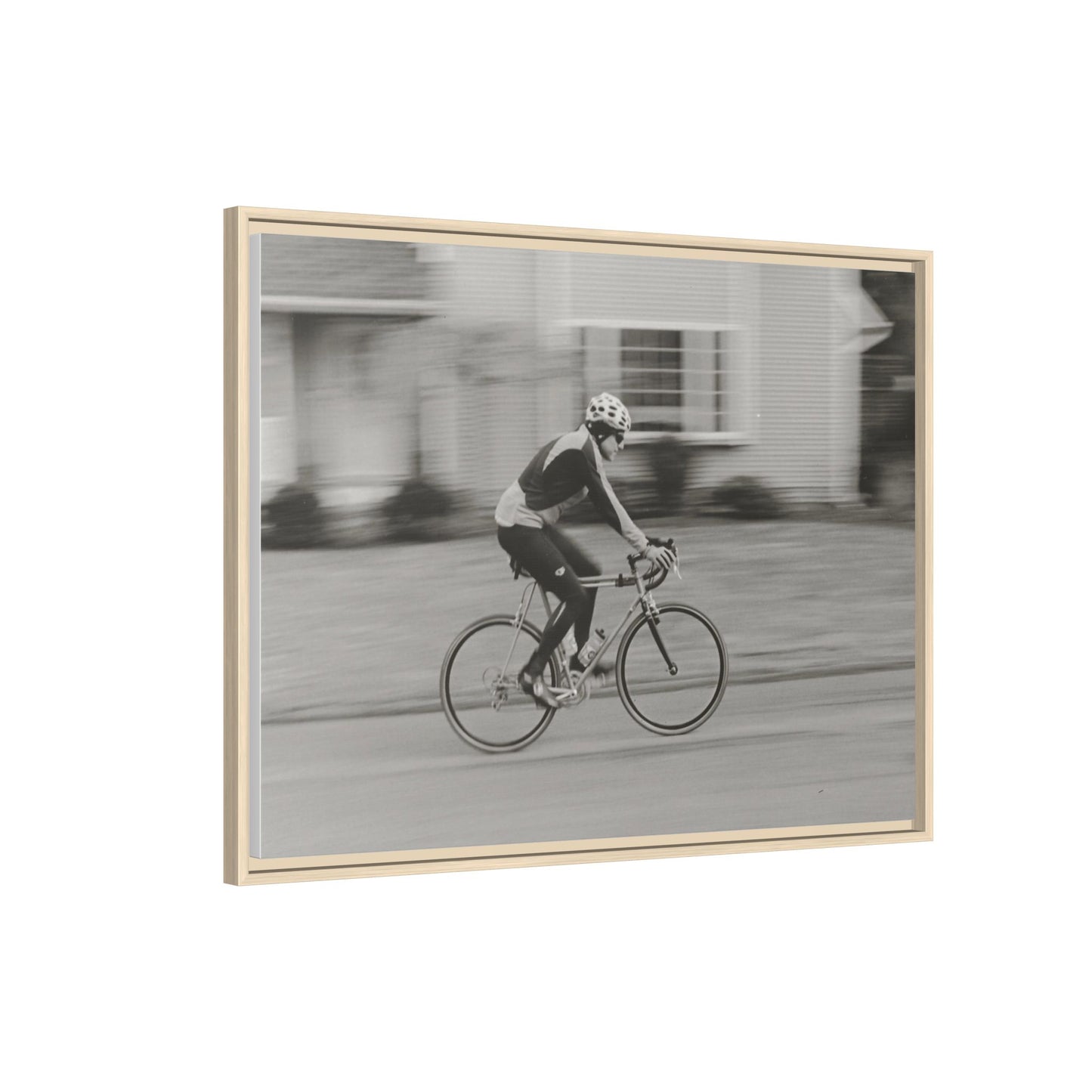 Framed Matte Canvas Print - Vintage Cyclist Black & White Wall Art
